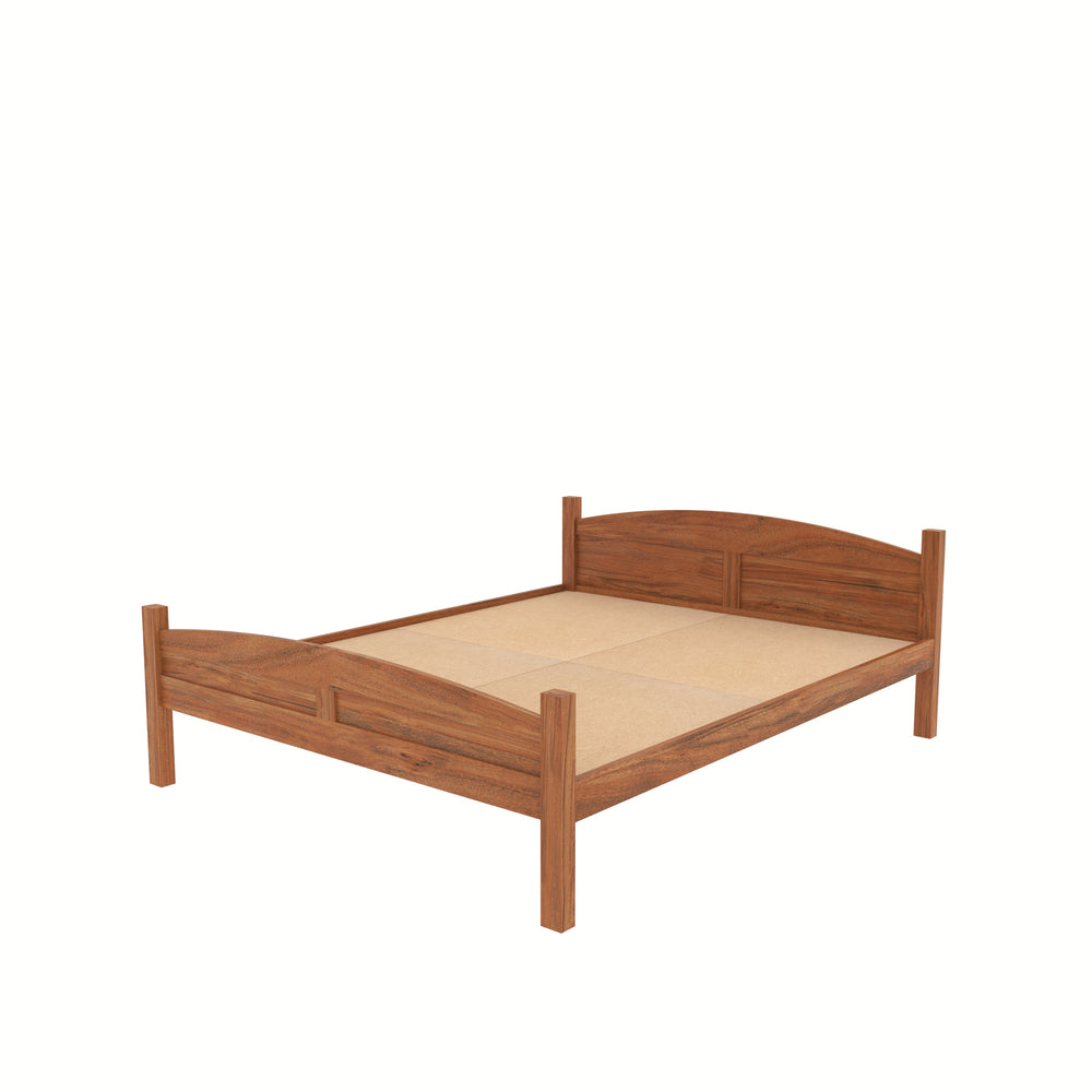 Modern Rustic Bedroom: Wooden Platform Bed with Brick Arch Accent