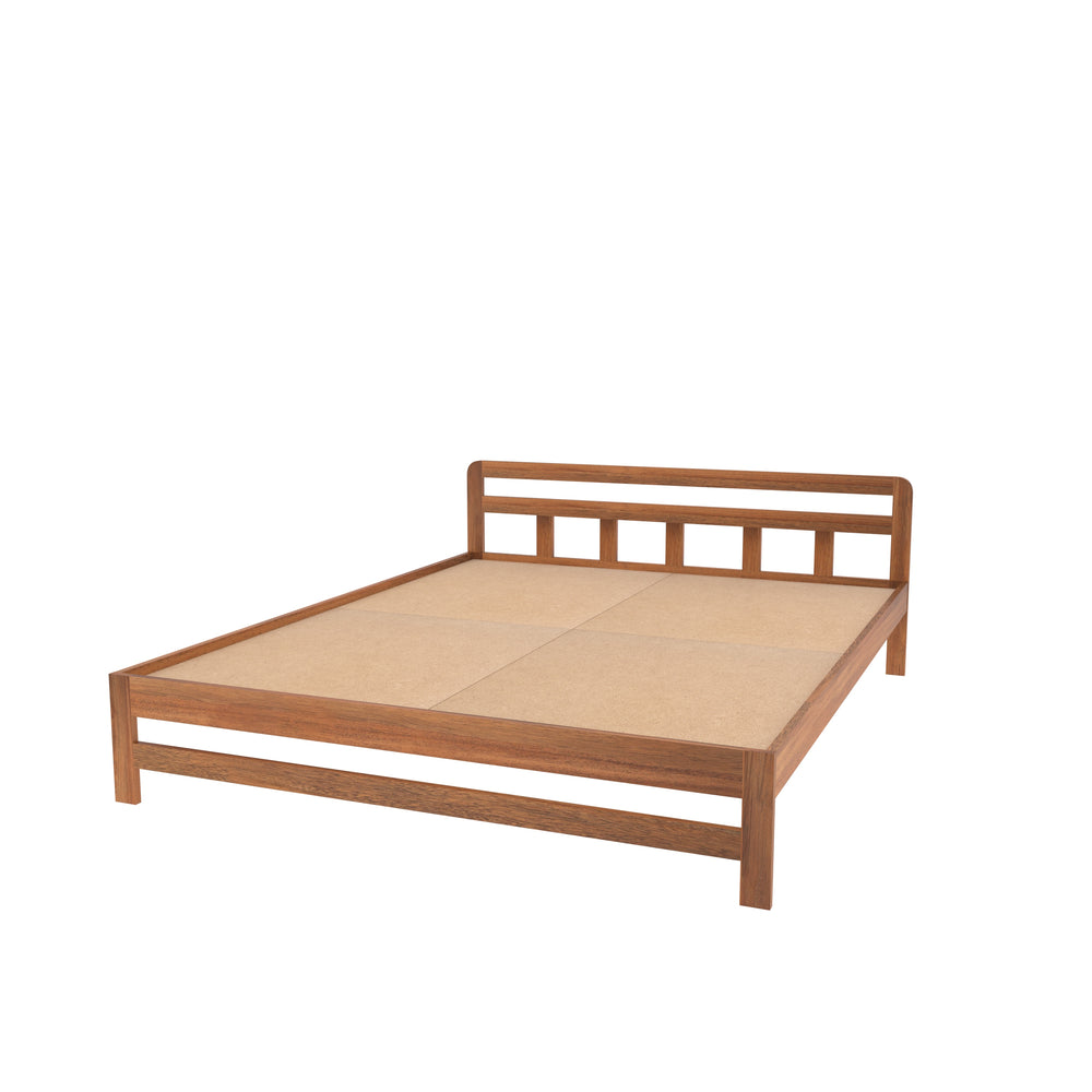 Minimalist Wooden Bed Frame with Open Slatted Headboard – Isolated View