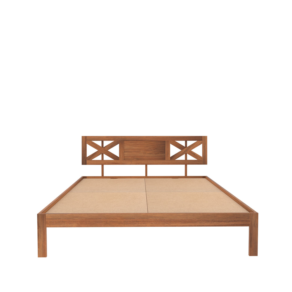 Contemporary Wooden Bed with Cut-Out Headboard – Sleek & Minimalist Style
