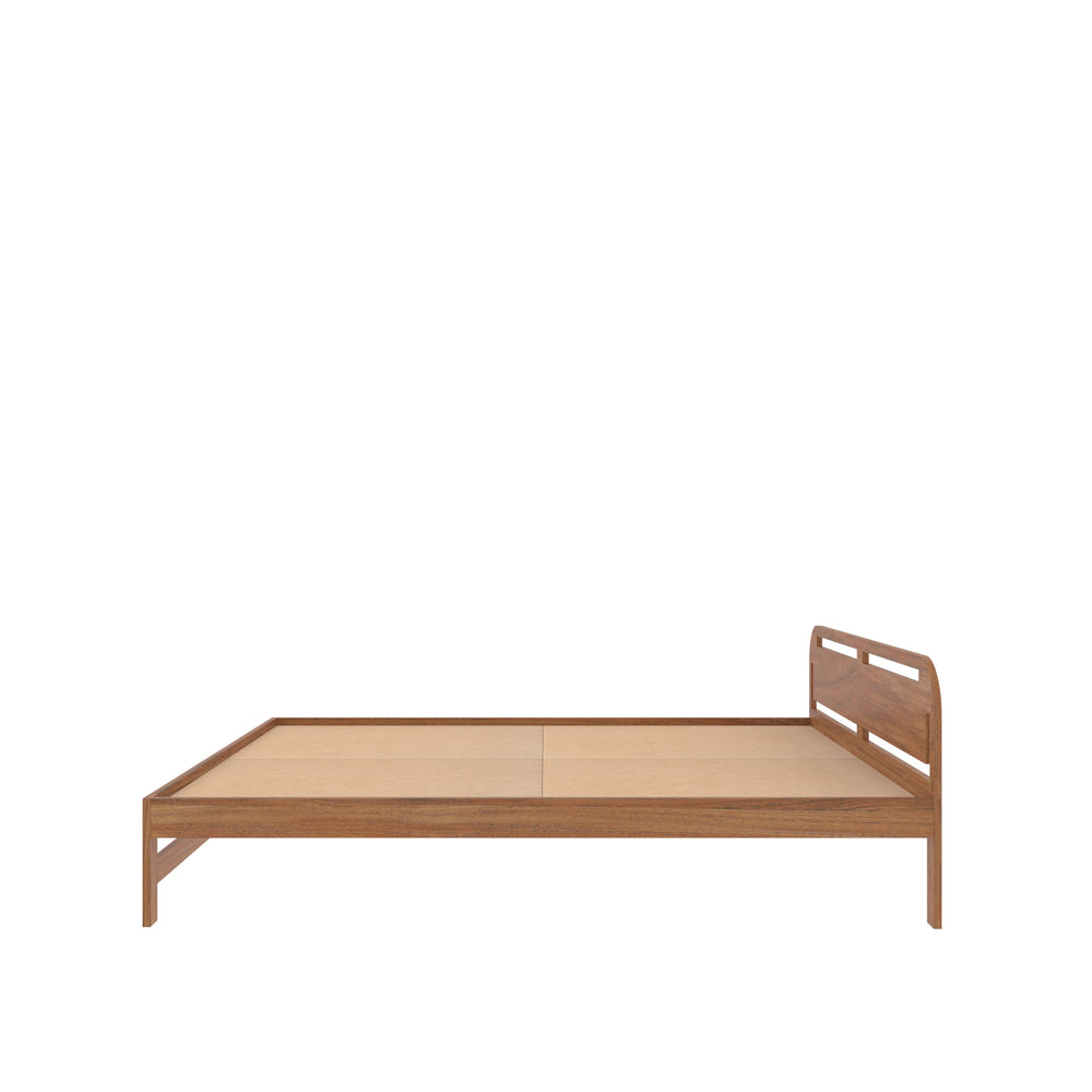 Modern Marble Accent Bedroom with Wooden Platform Bed