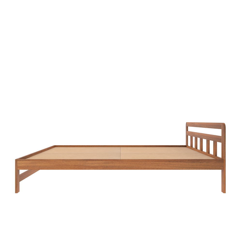 Minimalist Wooden Bed Frame with Open Slatted Headboard – Isolated View
