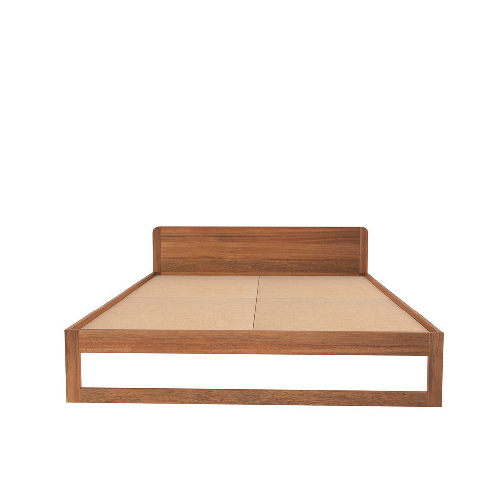 Elegant Wooden Bed with Rounded Headboard – Isolated Modern Design