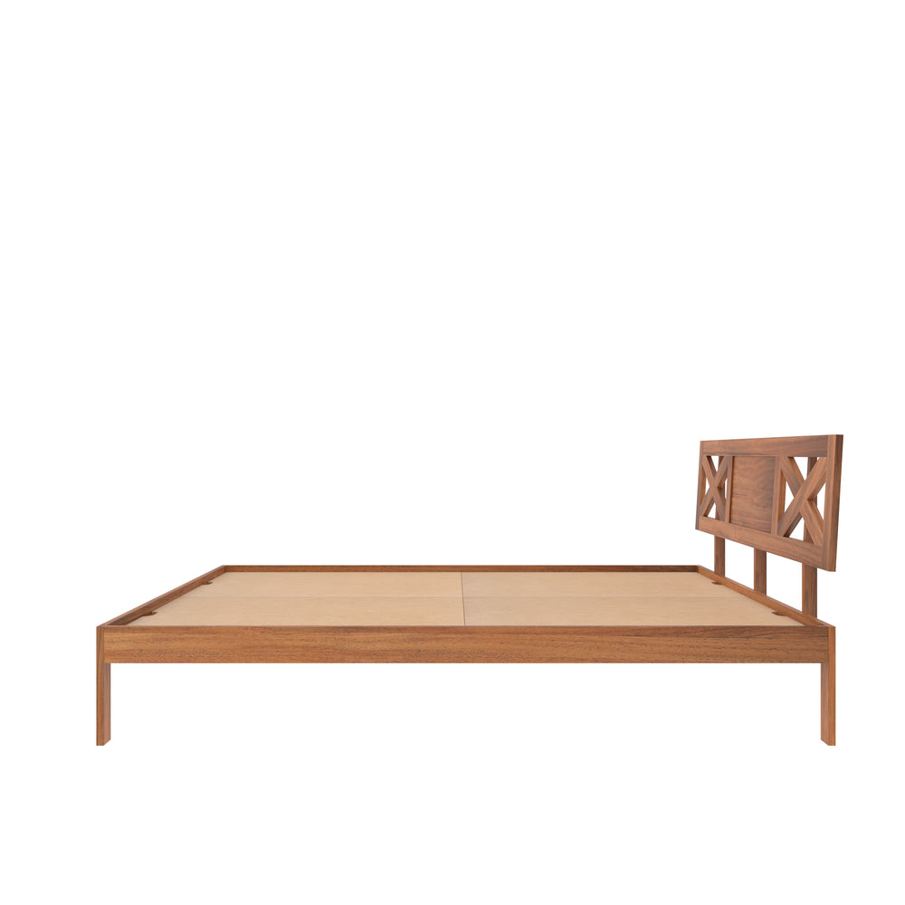 Contemporary Wooden Bed with Cut-Out Headboard – Sleek & Minimalist Style