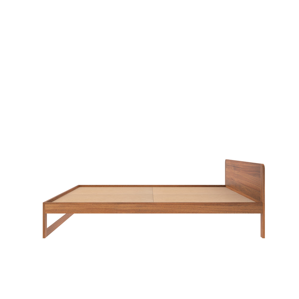 Elegant Wooden Bed with Rounded Headboard – Isolated Modern Design