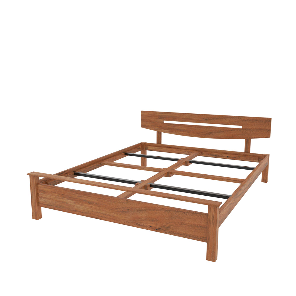 Contemporary Rustic Bedroom: Wood Slat Accent & Mustard Bedding