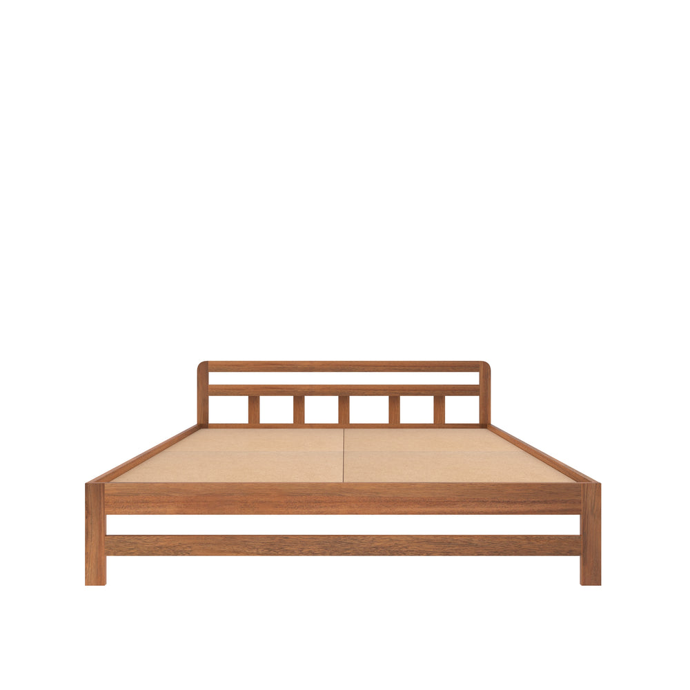 Minimalist Wooden Bed Frame with Open Slatted Headboard – Isolated View
