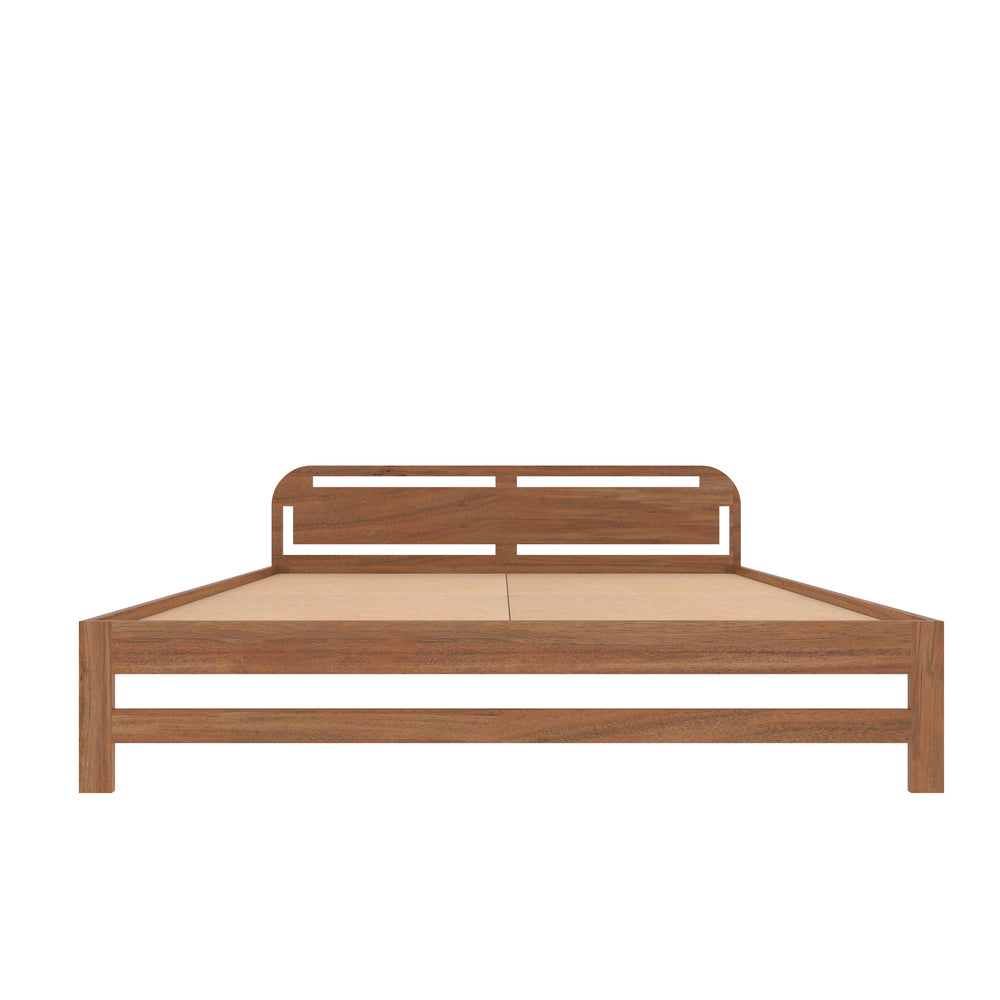 Modern Marble Accent Bedroom with Wooden Platform Bed