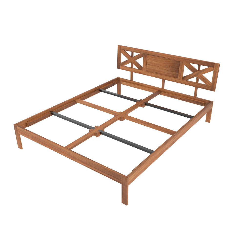 Contemporary Wooden Bed with Cut-Out Headboard – Sleek & Minimalist Style