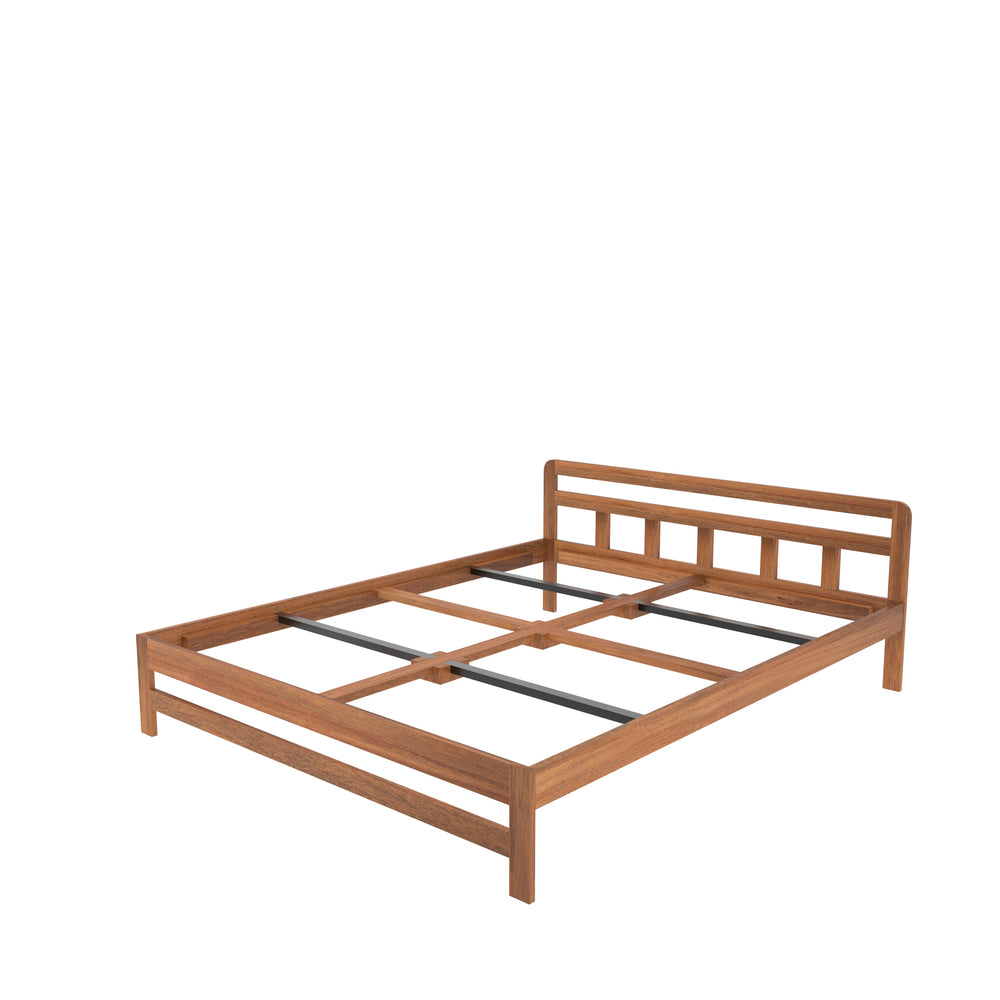 Minimalist Wooden Bed Frame with Open Slatted Headboard – Isolated View