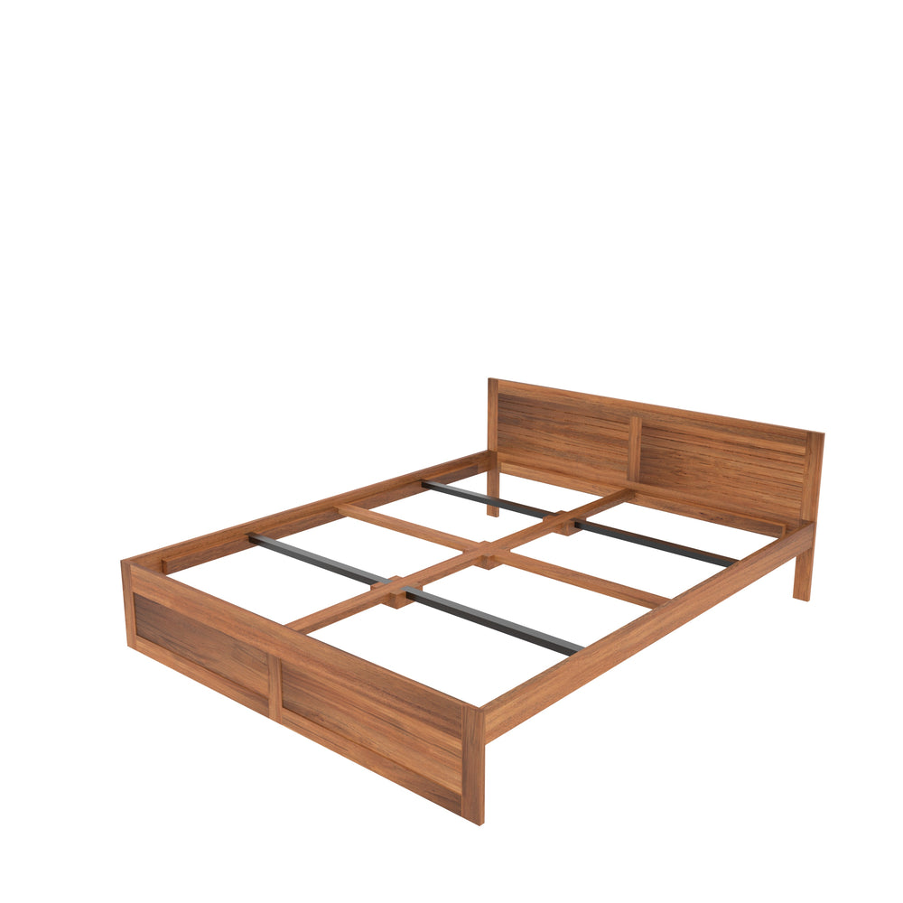 Contemporary Wooden Double Bed with Headboard – Isolated View