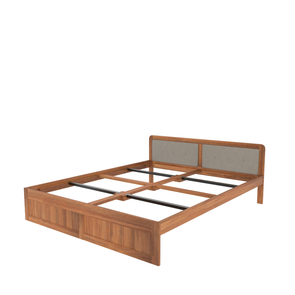 Modern Wooden Bed with Upholstered Headboard – Isolated Product View