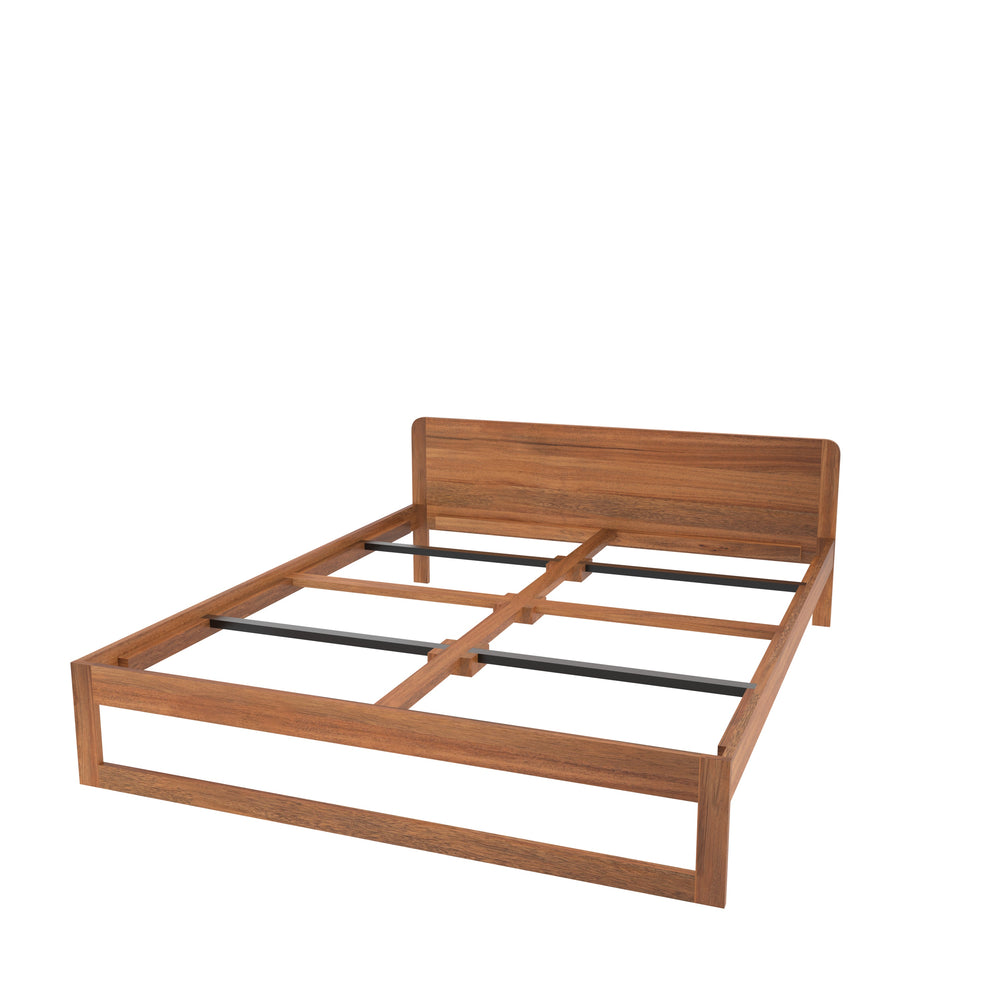 Elegant Wooden Bed with Rounded Headboard – Isolated Modern Design