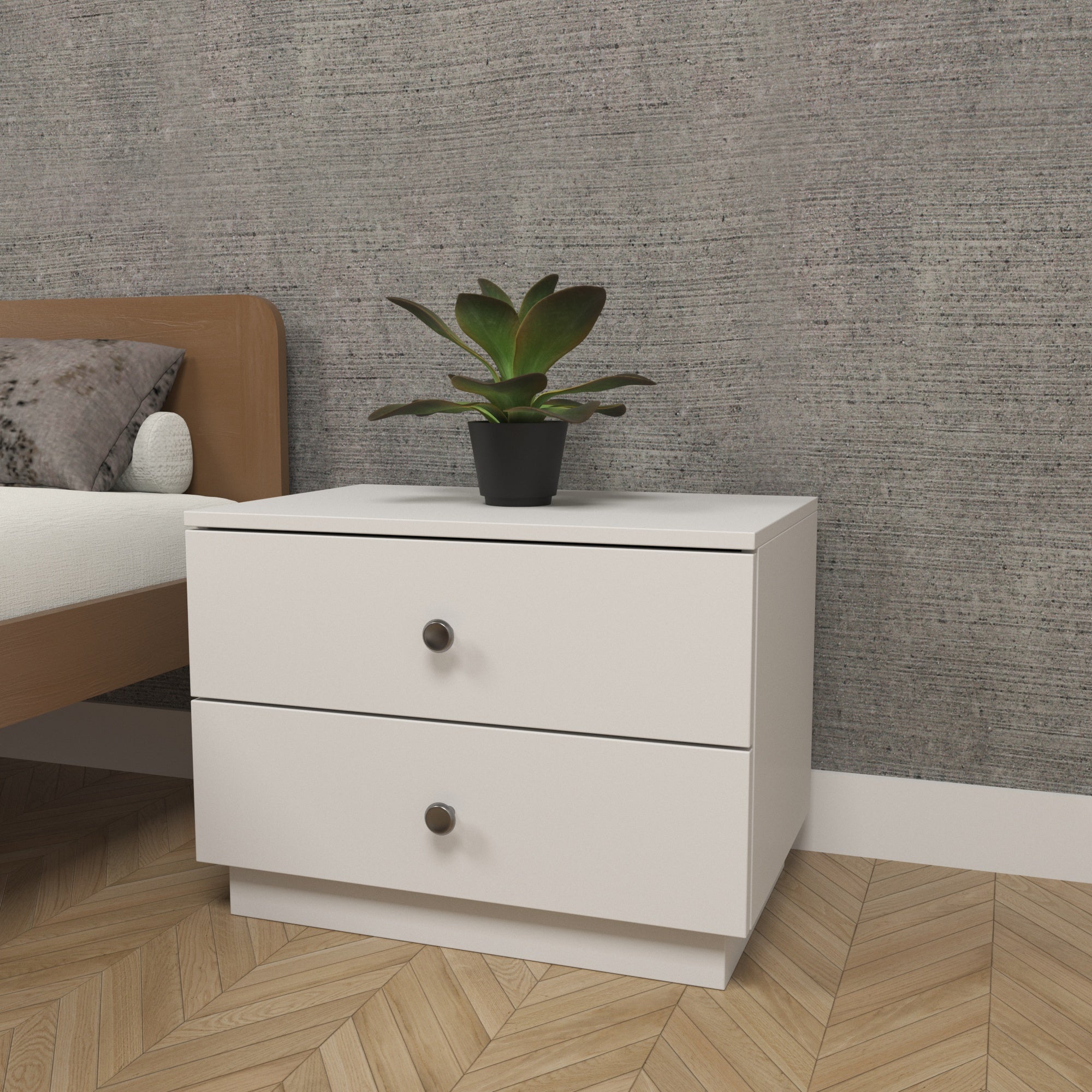 Minimalist White Bedside Table with Dual Drawers Bedside
