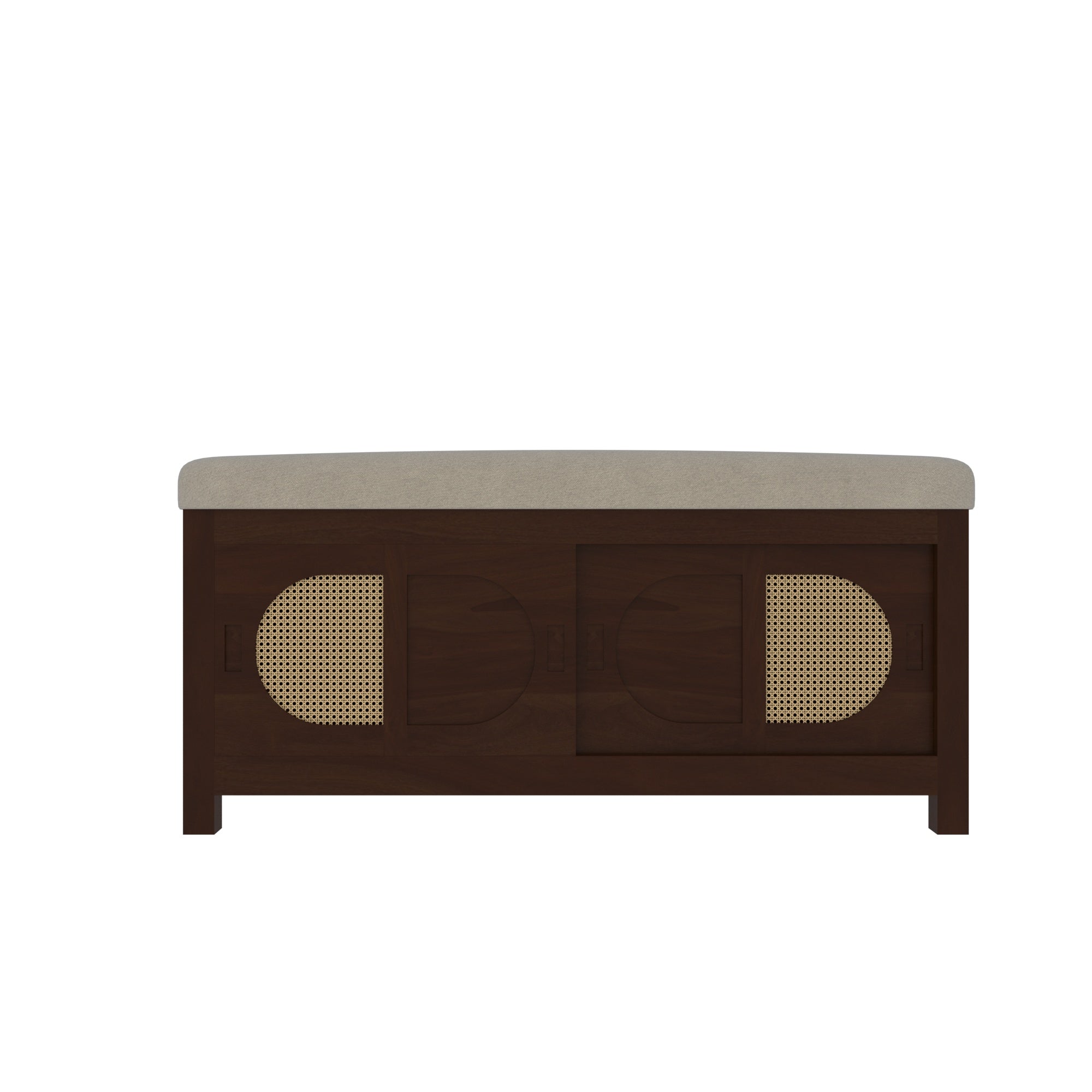 Handcrafted Wooden Storage Bench with Circular Cane Webbing Bench