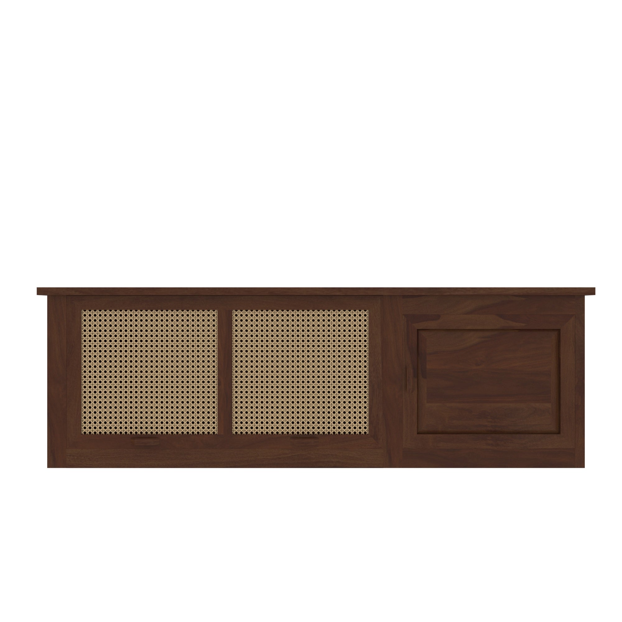 Handcrafted Wooden Storage Bench with Cane Webbing - White Cushioned Top Bench