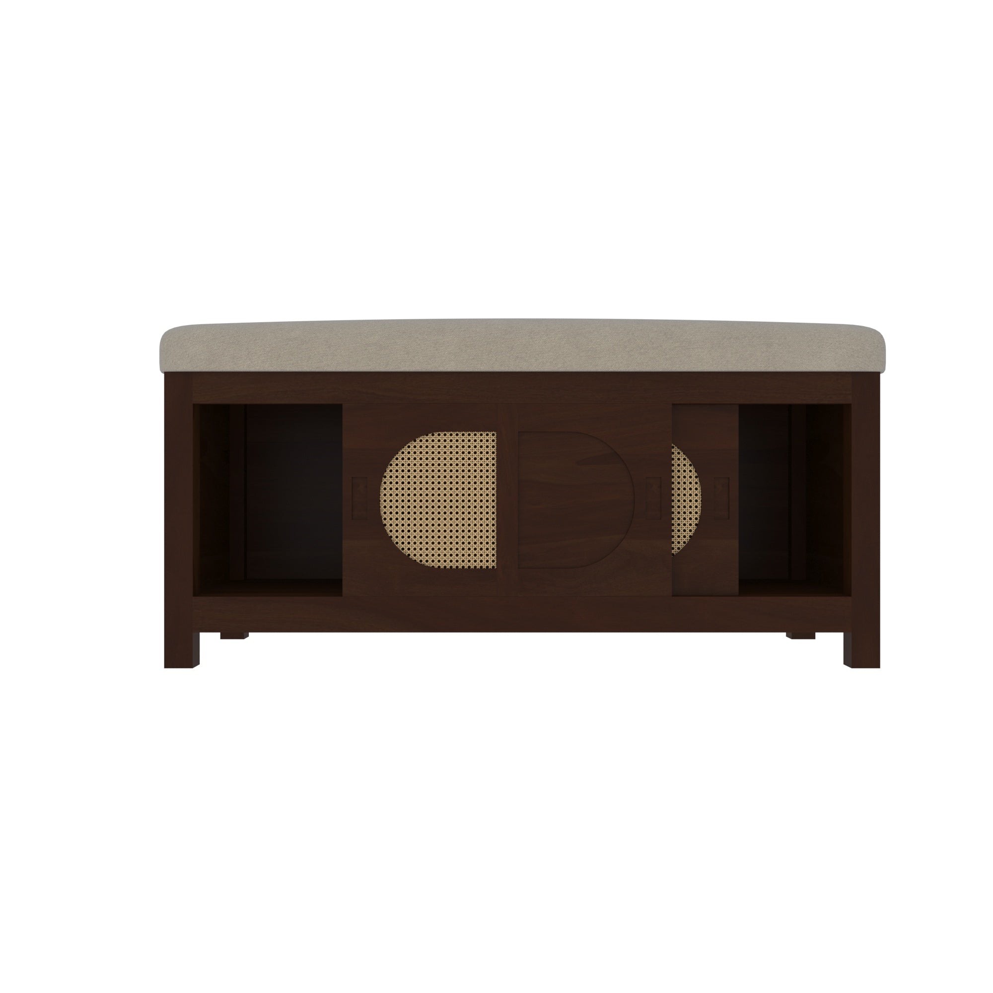 Handcrafted Wooden Storage Bench with Circular Cane Webbing Bench