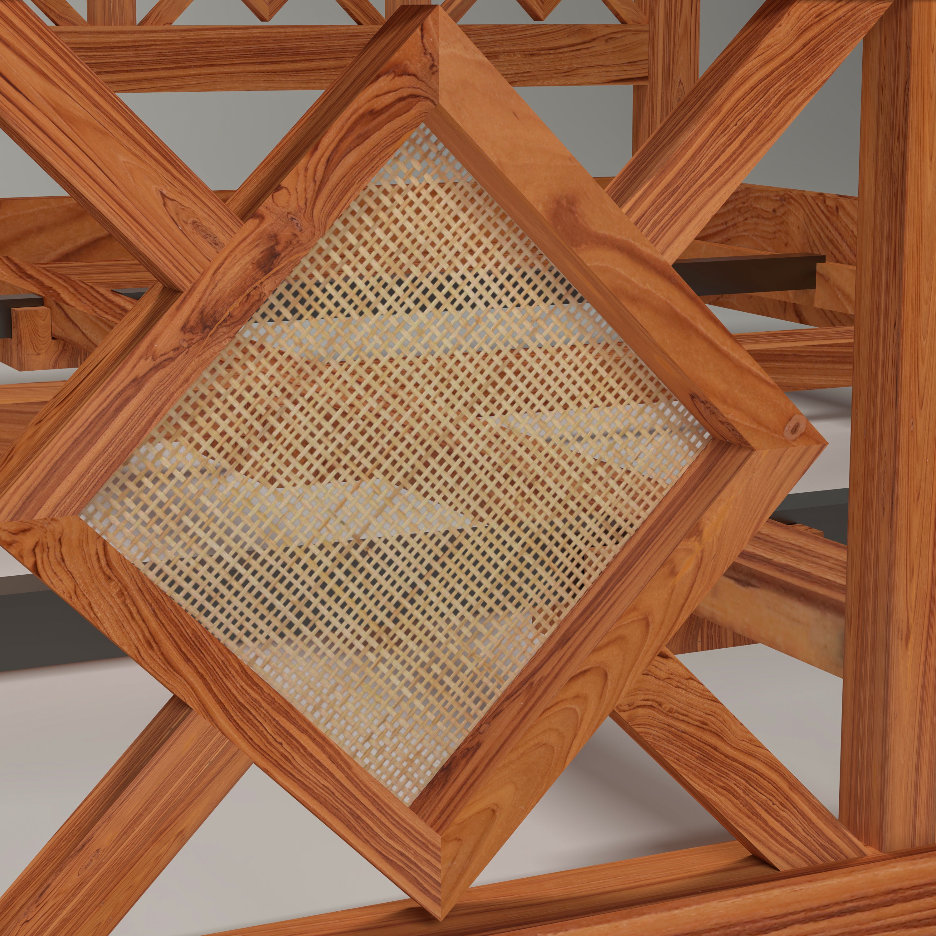 Solid wood Cane Diamond shape Bed Bed