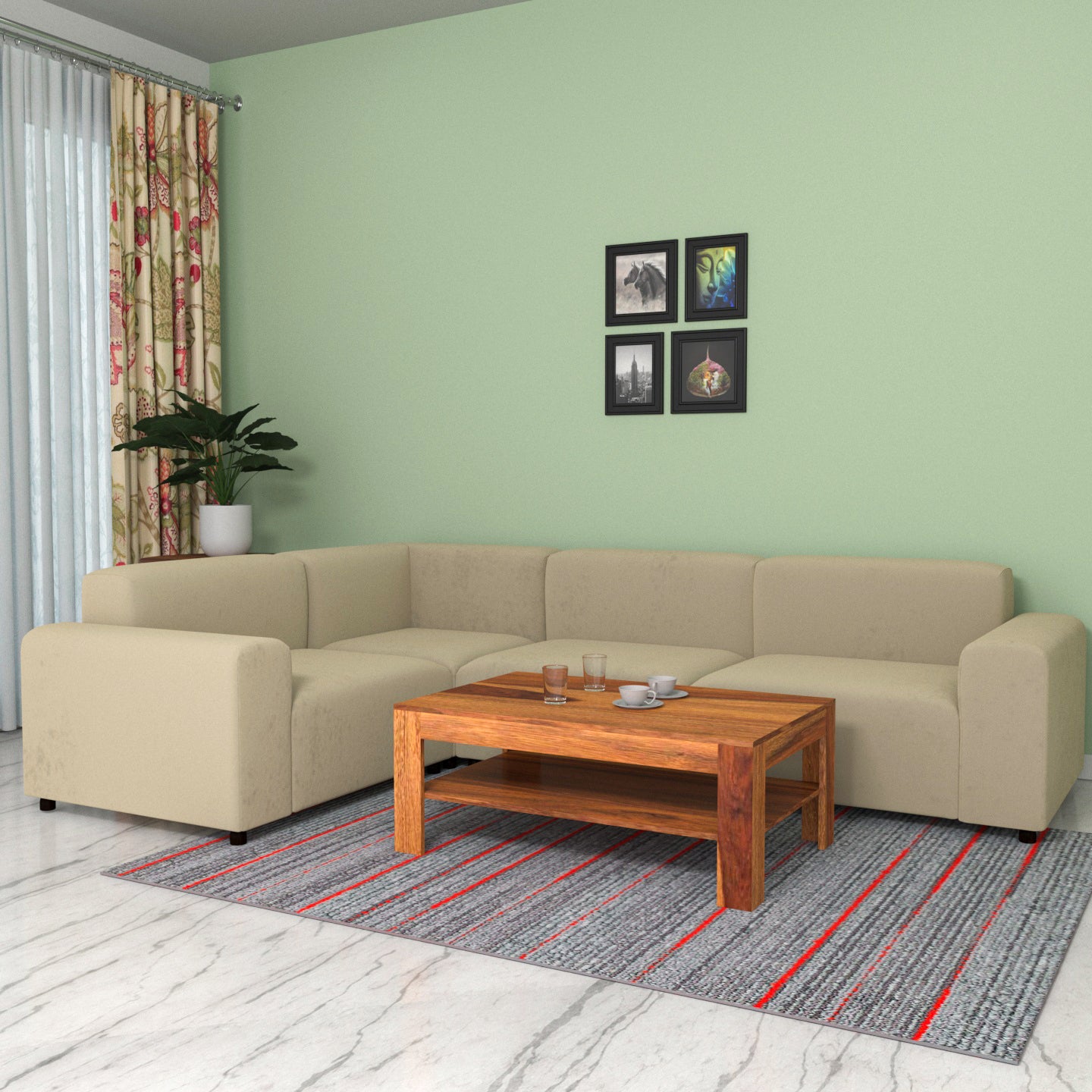 Better Blonde Pastel Coloured Comfort Long L Shaped 4 Seater Sofa for Home Sofa