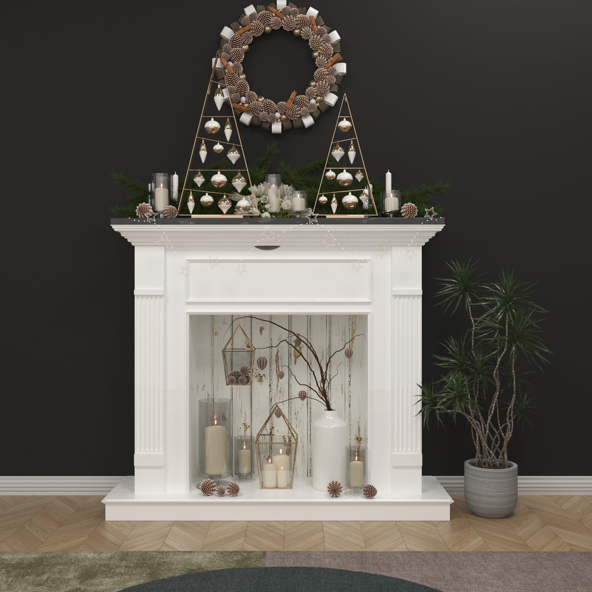 Traditional White Fireplace Mantel - 56" Classic Fluted Column Fire Surround Fire Mantel