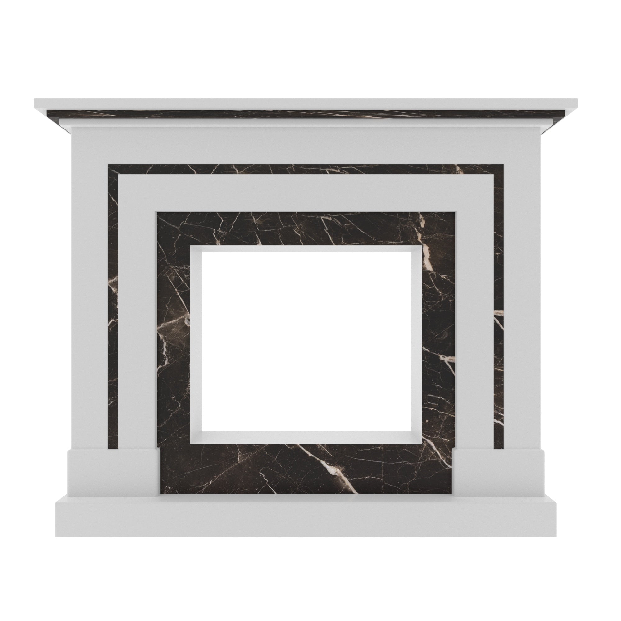 Contemporary White Fireplace Mantel with Contrasting Dark Surround Fire Mantel