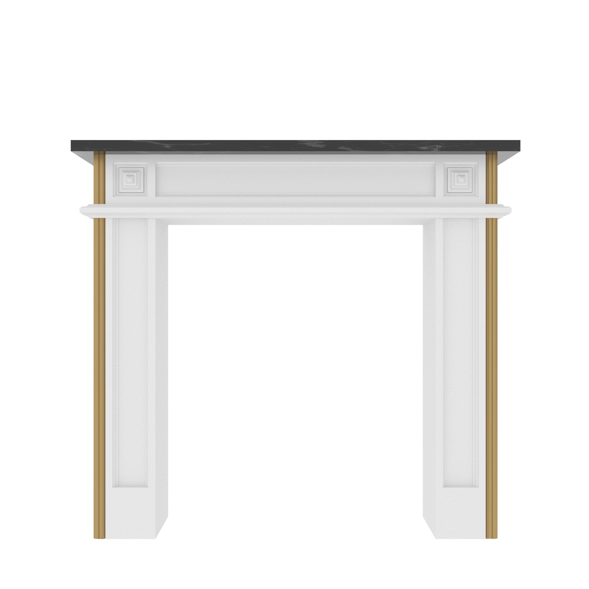Classic Fireplace Mantel with Gold Accent Details and Dark Top Fire Mantel