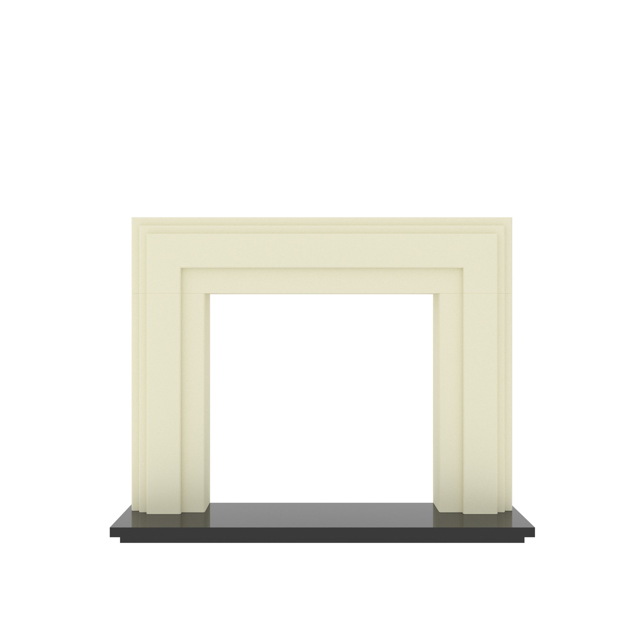 Contemporary Fireplace Mantel with Cream Finish and Black Granite Finish Base Fire Mantel