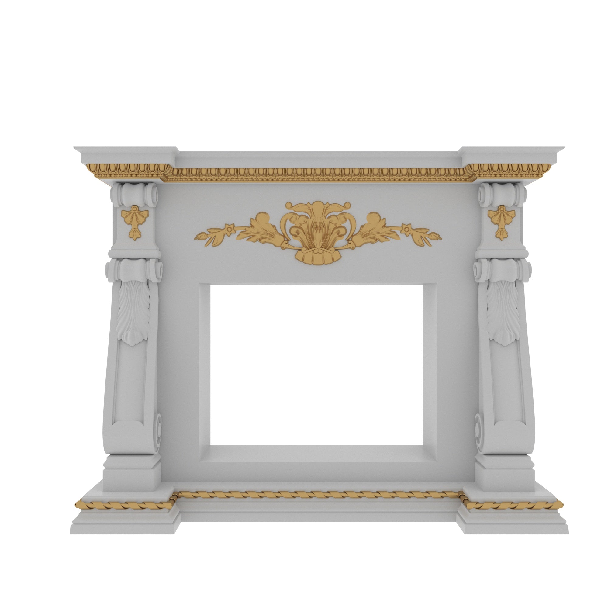 Luxury Baroque Fireplace Mantel with Gold Leaf Accents and Twisted Columns Fire Mantel