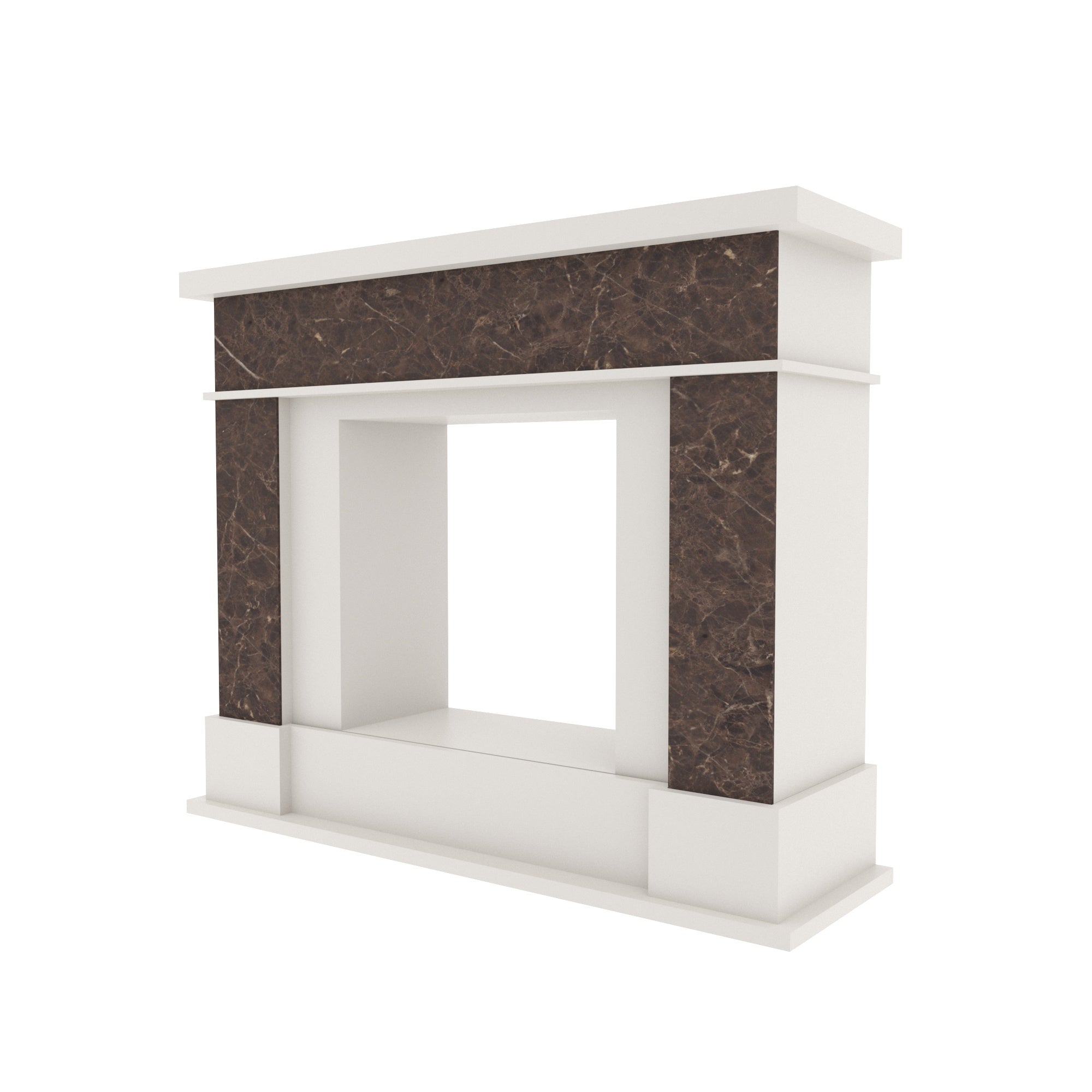 Modern Fireplace Mantel with Rich Brown Stone finish and White Frame Fire Mantel