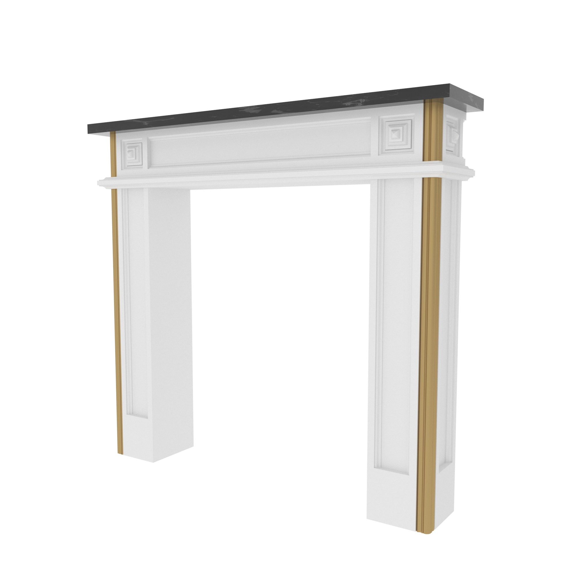 Classic Fireplace Mantel with Gold Accent Details and Dark Top Fire Mantel