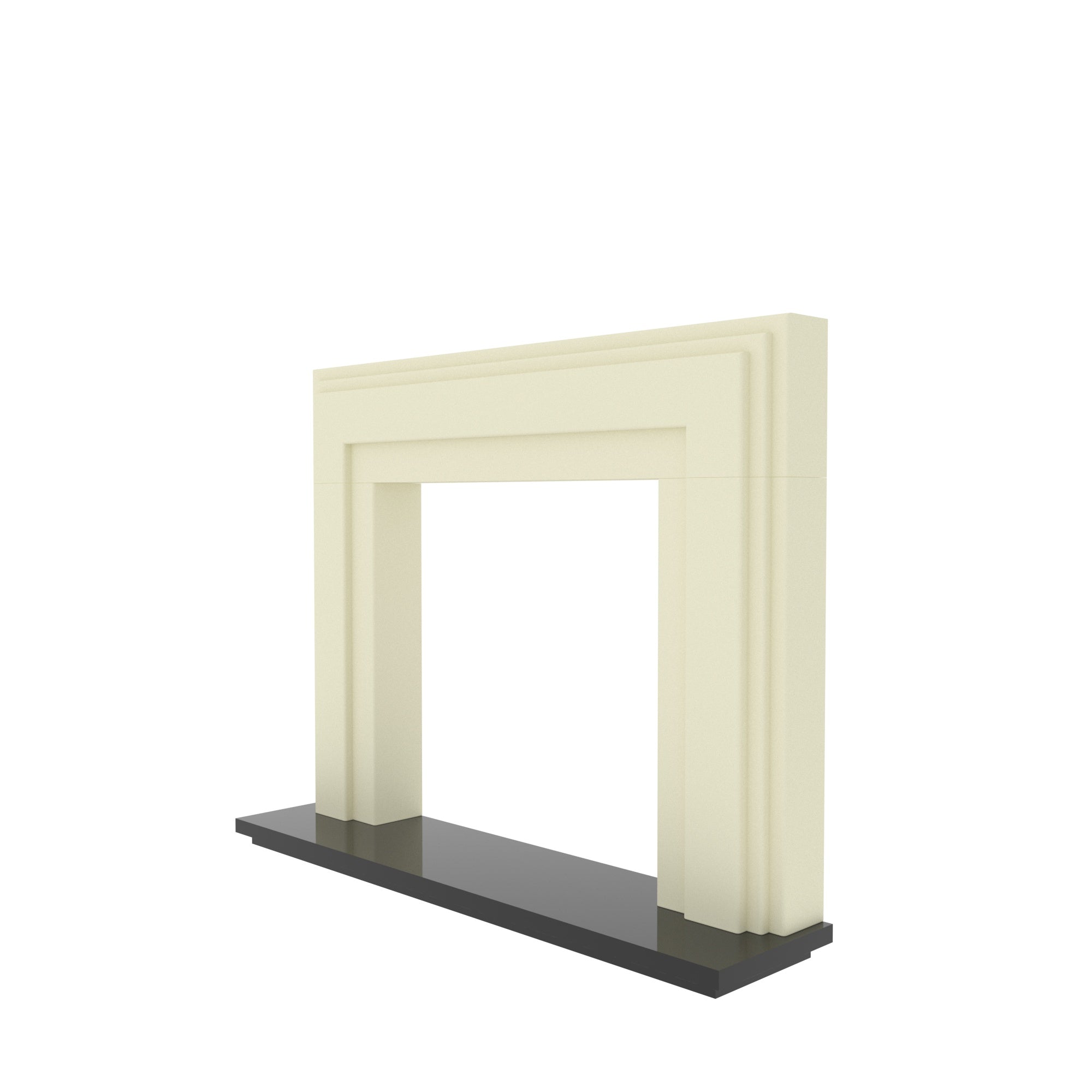 Contemporary Fireplace Mantel with Cream Finish and Black Granite Finish Base Fire Mantel