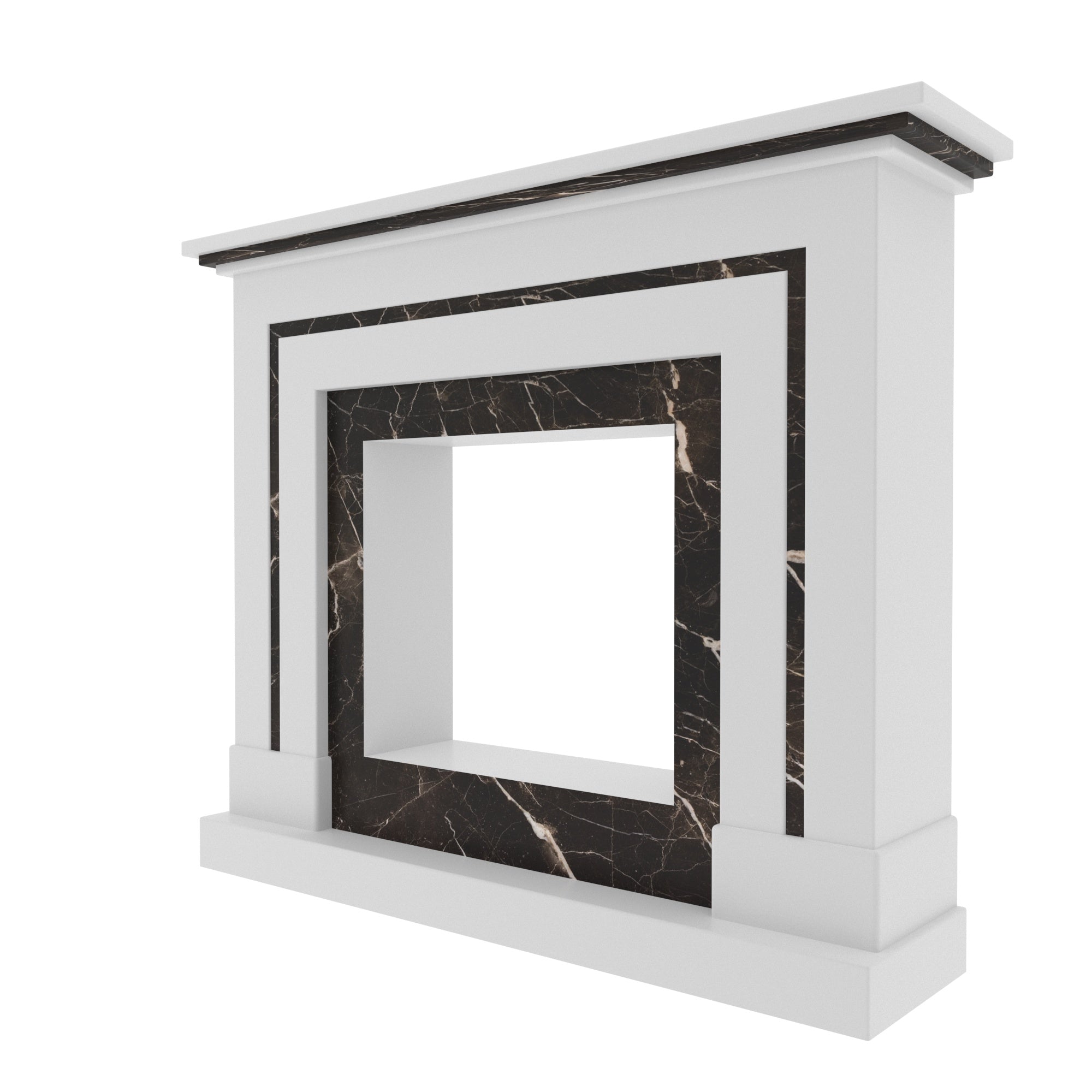 Contemporary White Fireplace Mantel with Contrasting Dark Surround Fire Mantel