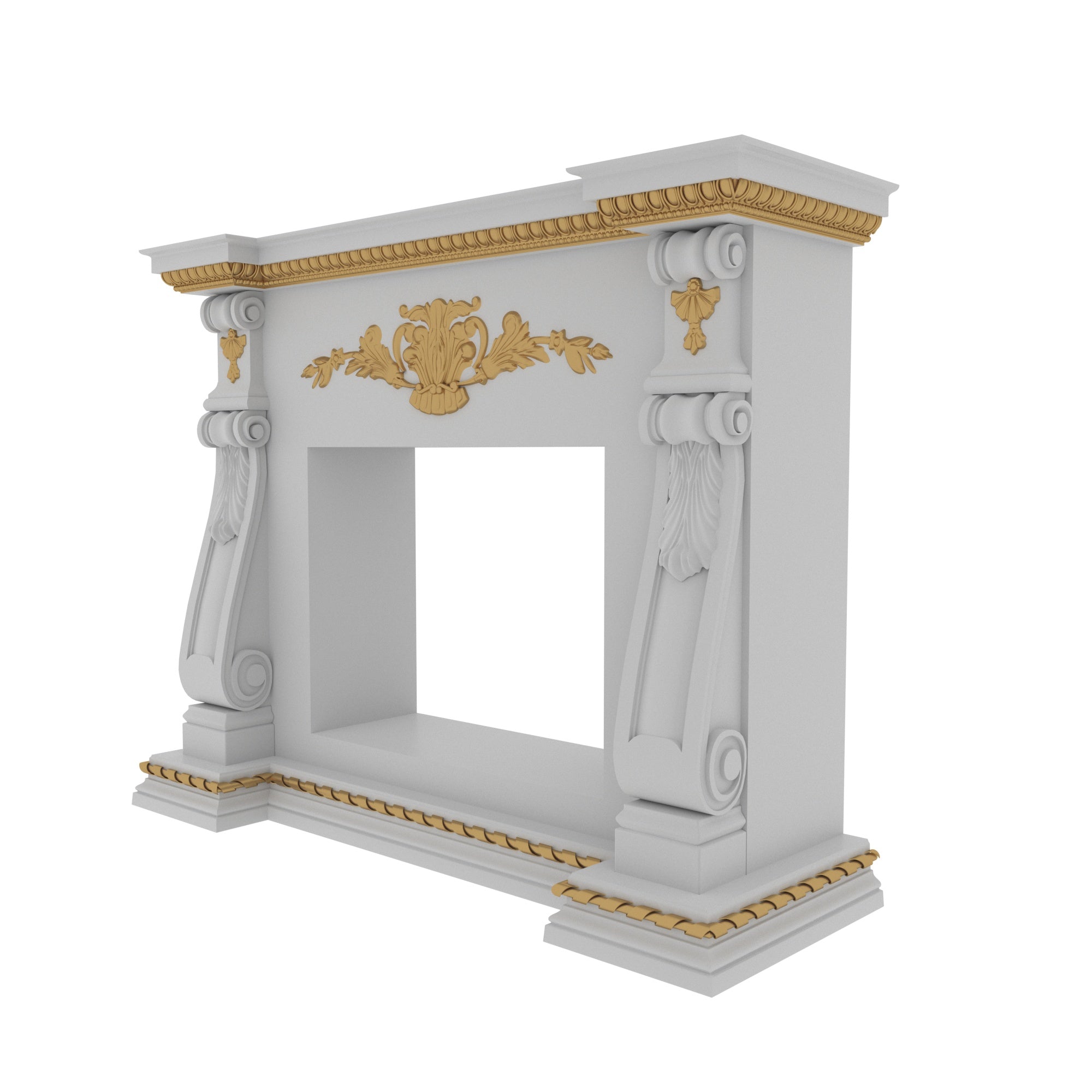 Luxury Baroque Fireplace Mantel with Gold Leaf Accents and Twisted Columns Fire Mantel