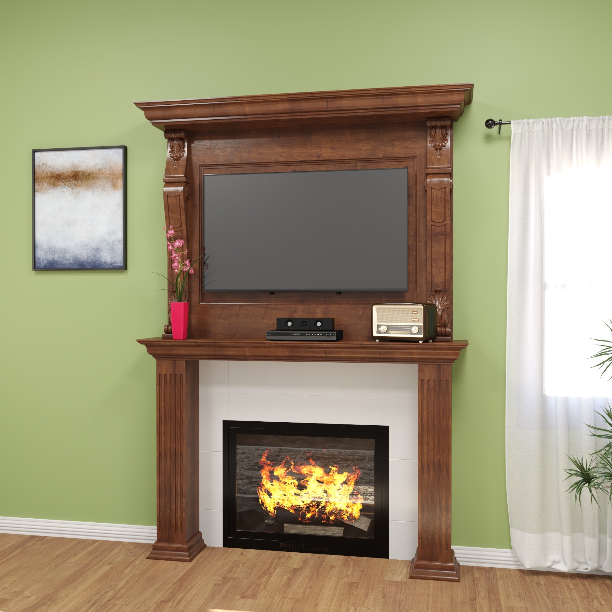 Regal Fireplace TV Wall Unit with Classic Crown Detailing Tv stand