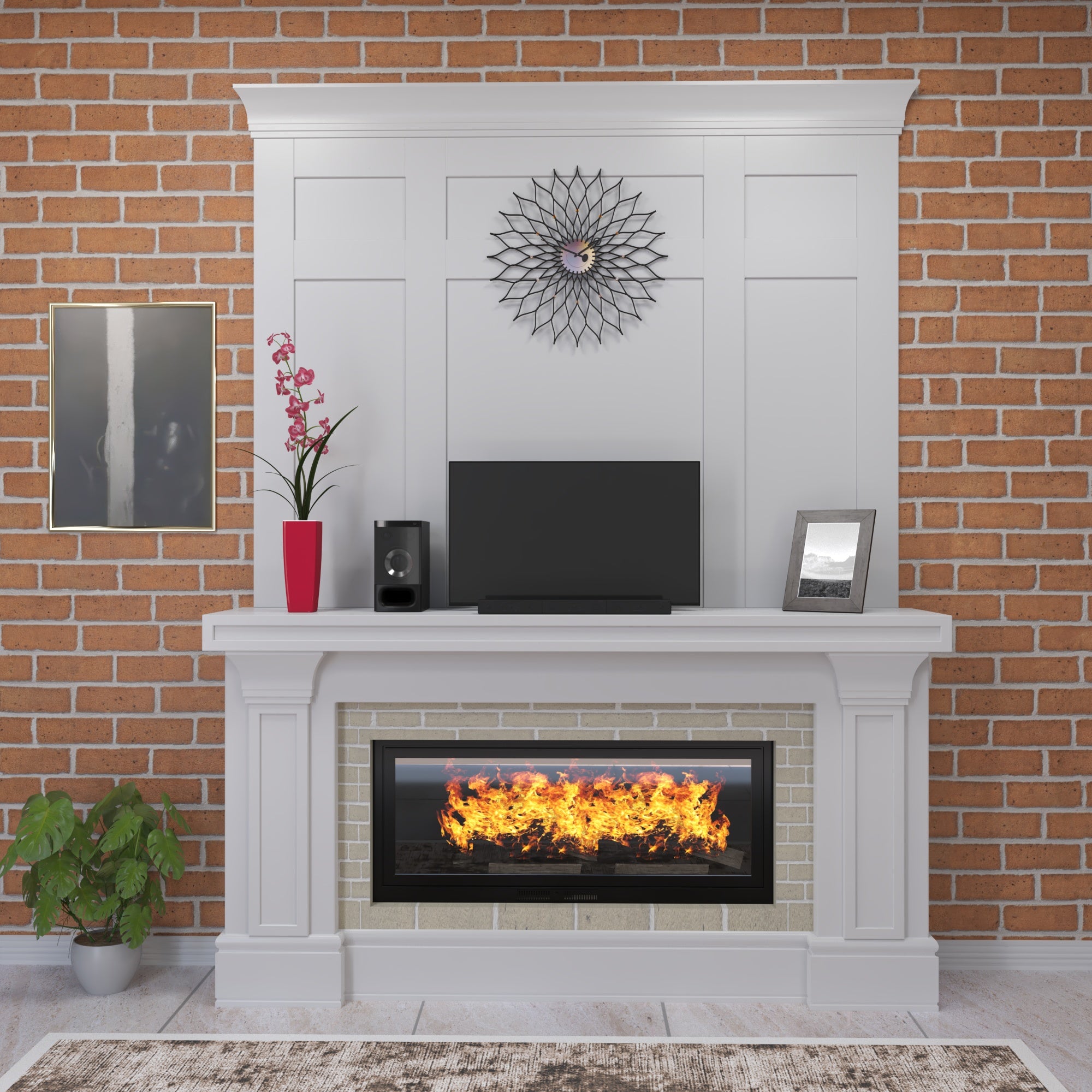 Modern Fireplace with TV Unit – Elegant Wall Entertainment Console Fire Mantel