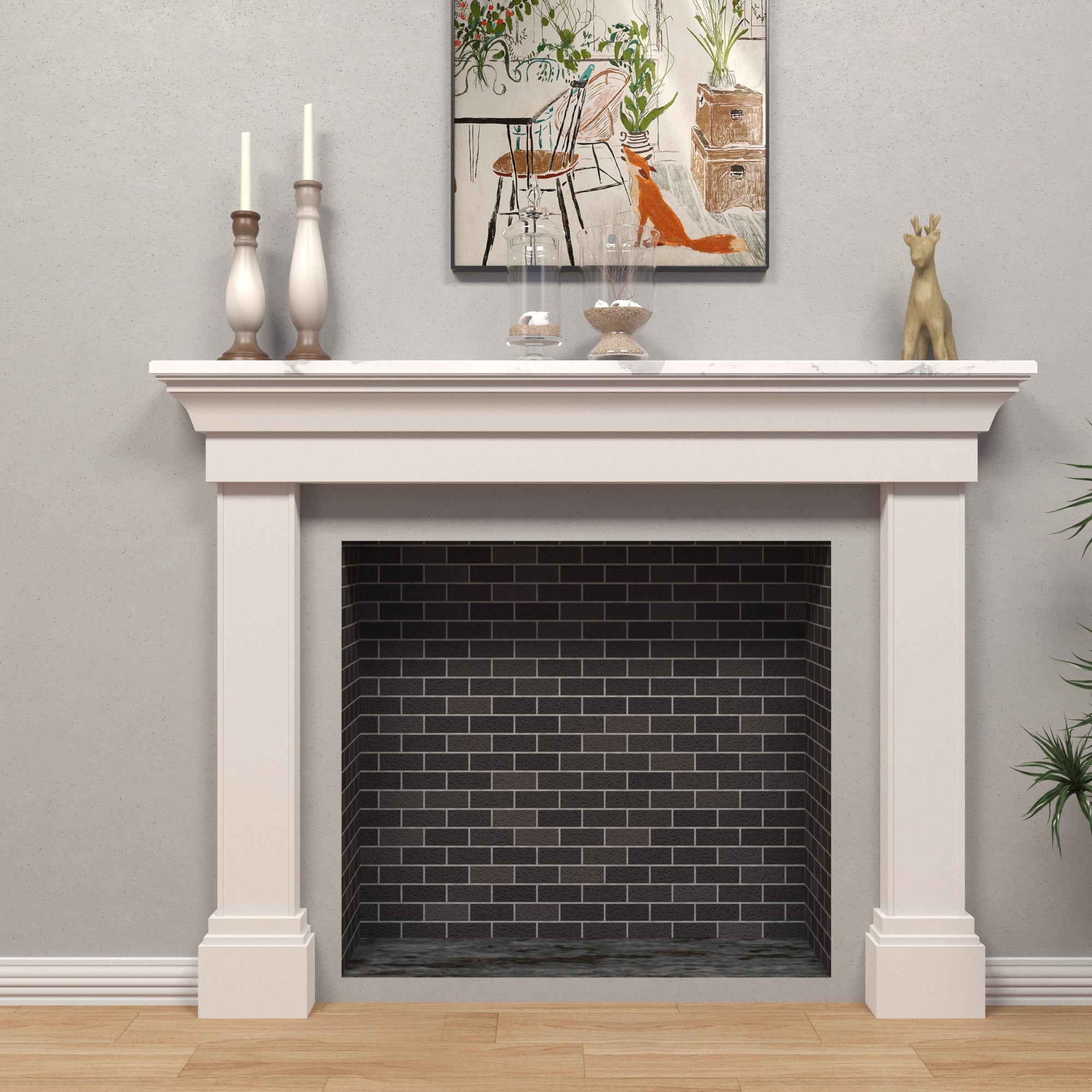 Classic White Fireplace Mantel with Square Column Design Fire Mantel