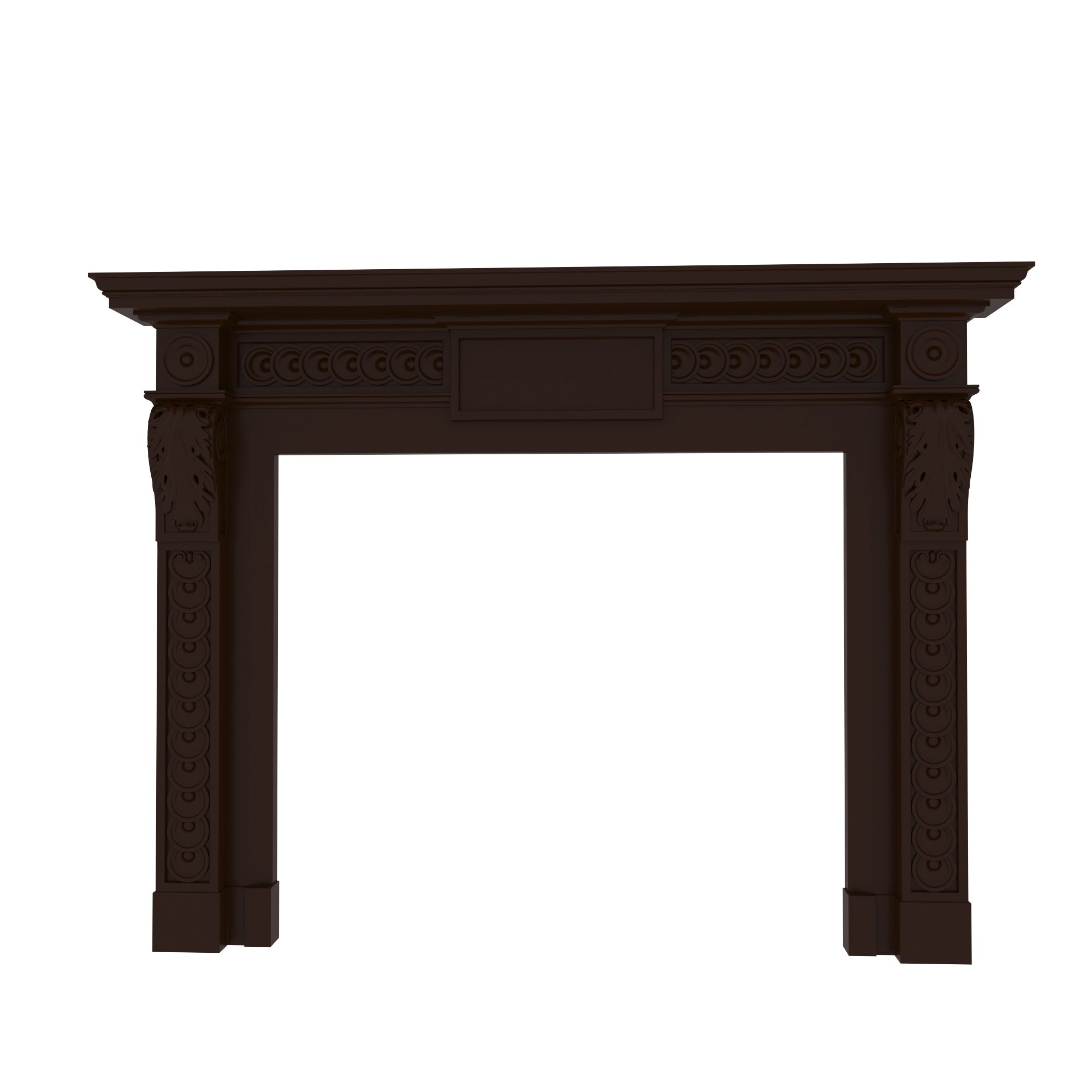 Traditional Dark Wood Fireplace Mantel with Carved Rosette Details Fire Mantel