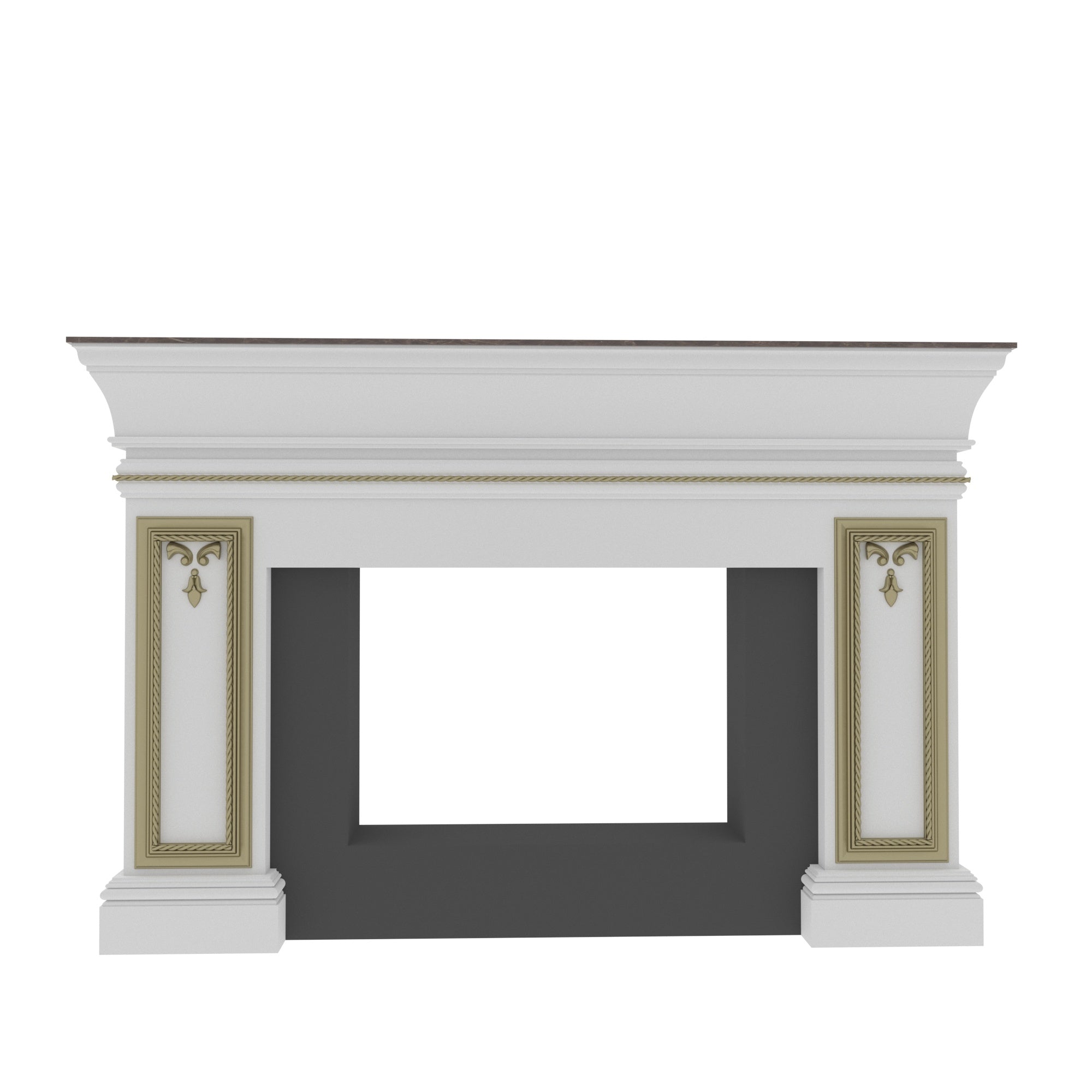 Grand Fireplace Mantel with Fluted Columns and Gold Accent Trim Fire Mantel