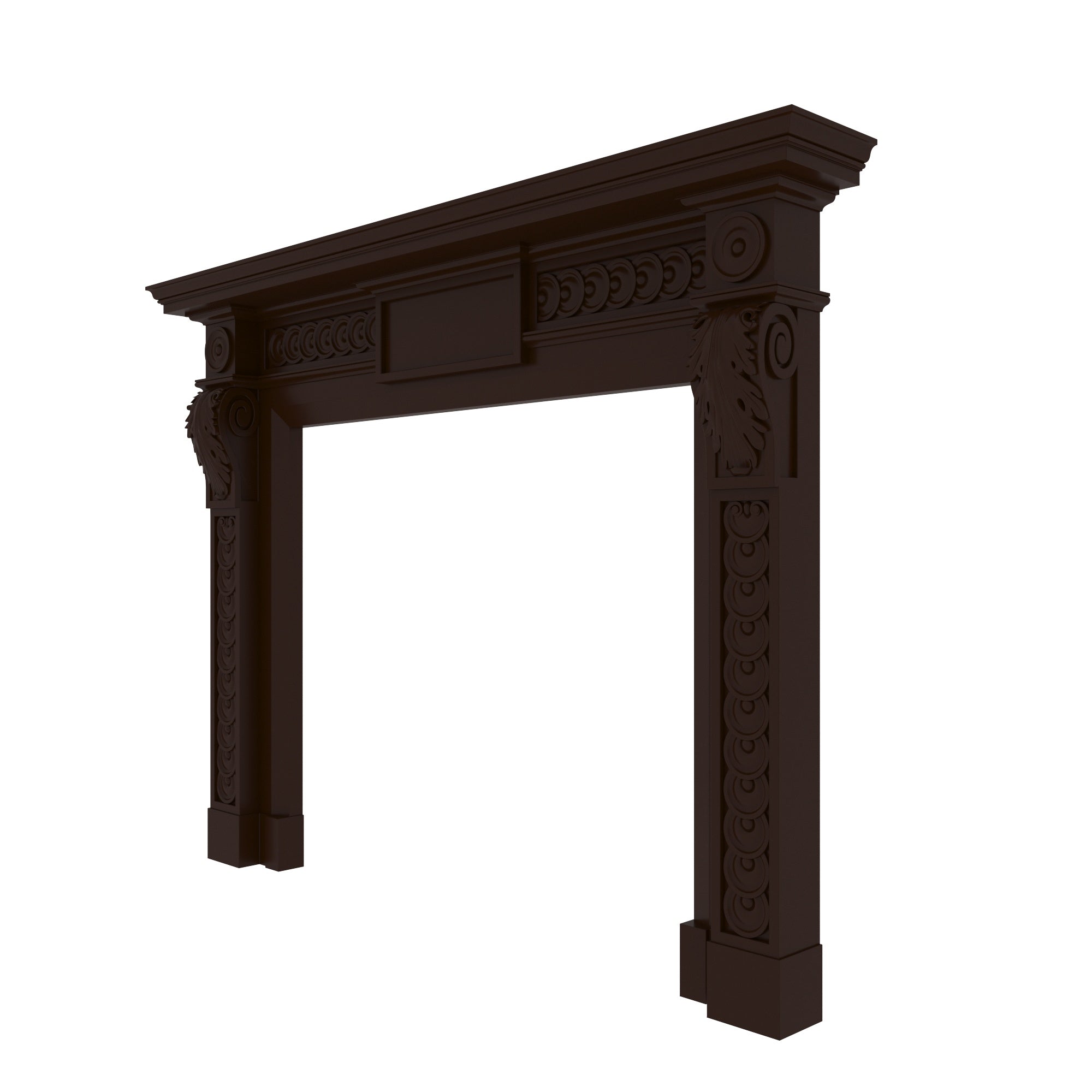 Traditional Dark Wood Fireplace Mantel with Carved Rosette Details Fire Mantel