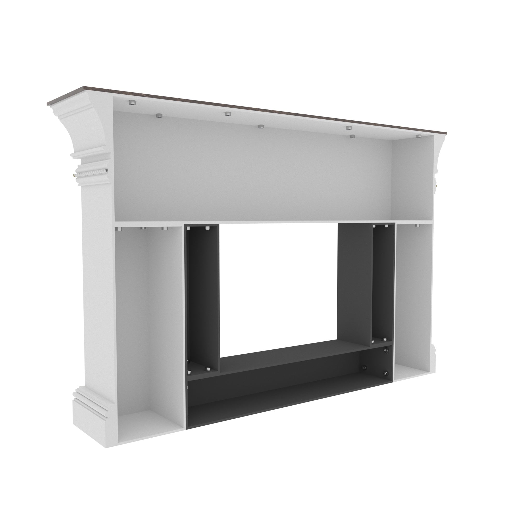 Grand Fireplace Mantel with Fluted Columns and Gold Accent Trim Fire Mantel