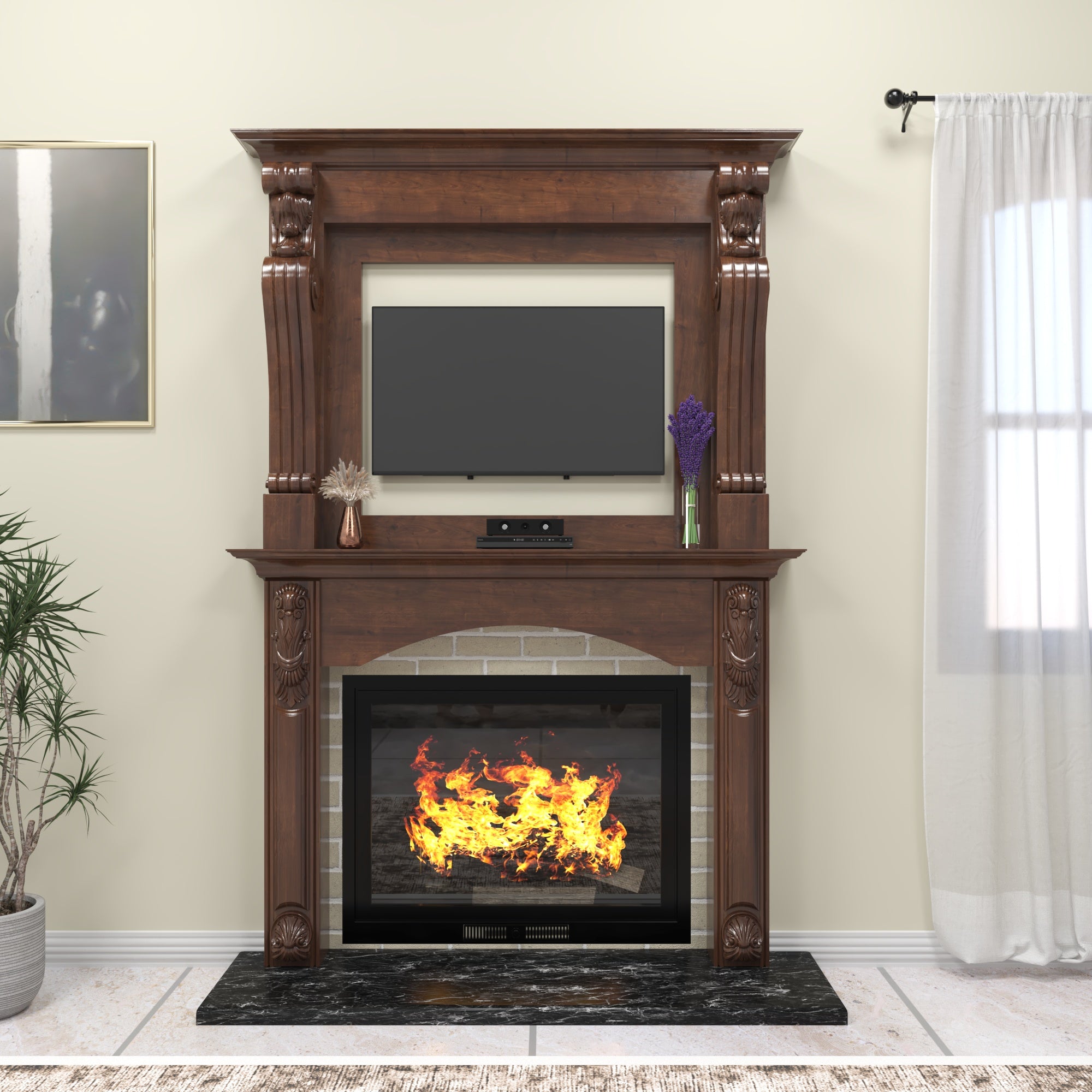 Classic Wooden TV Unit & Fireplace Outer Frame Design Tv stand