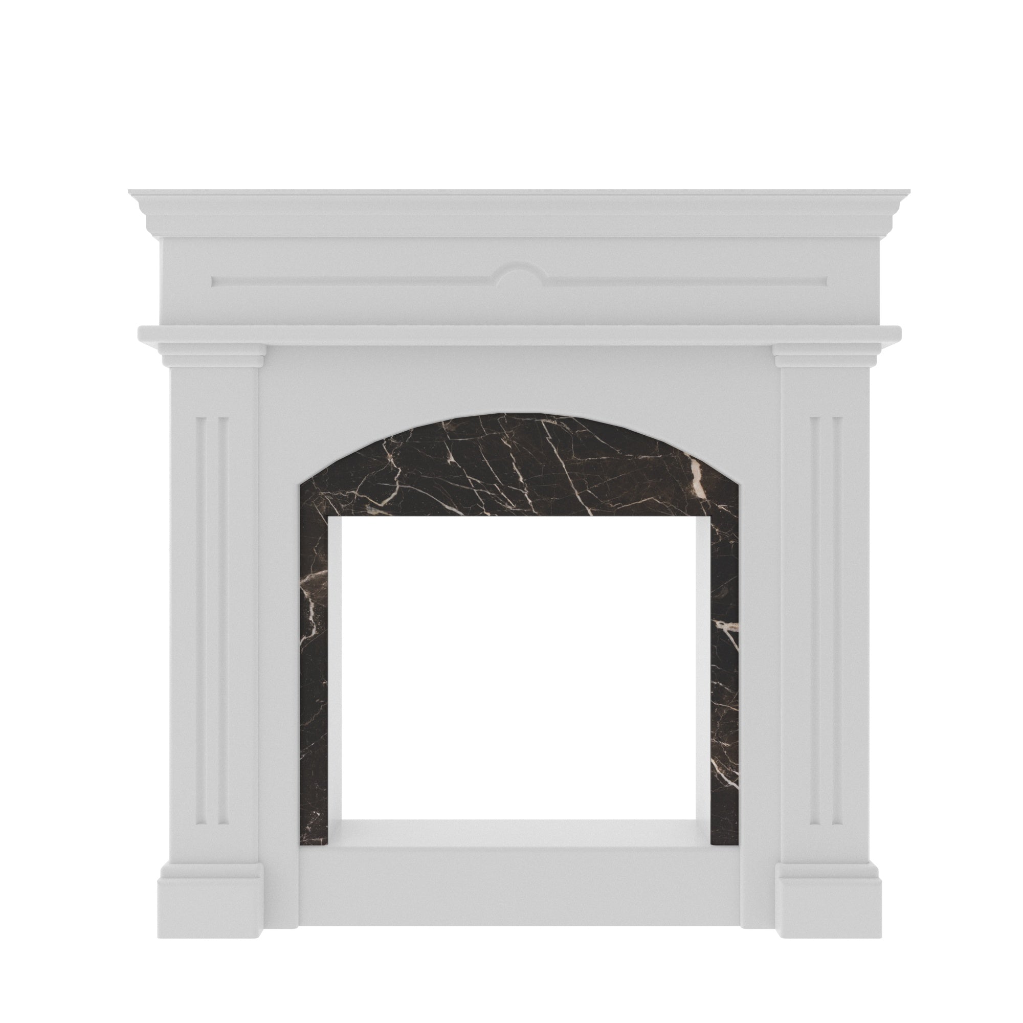 Traditional White Fireplace Mantel with Arched Opening and Fluted Columns Fire Mantel