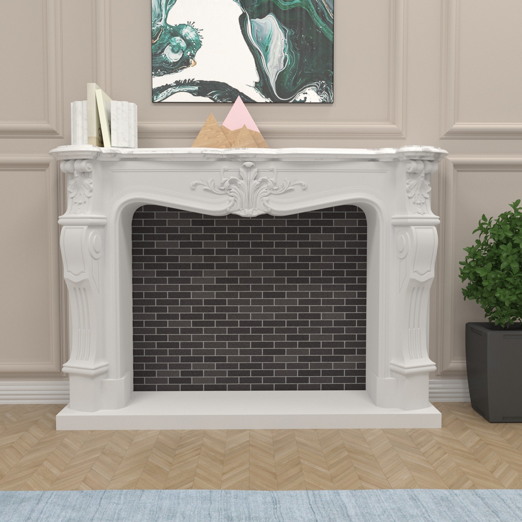 Elegant French Provincial Fireplace Mantel - White Ornate Design Fire Mantel