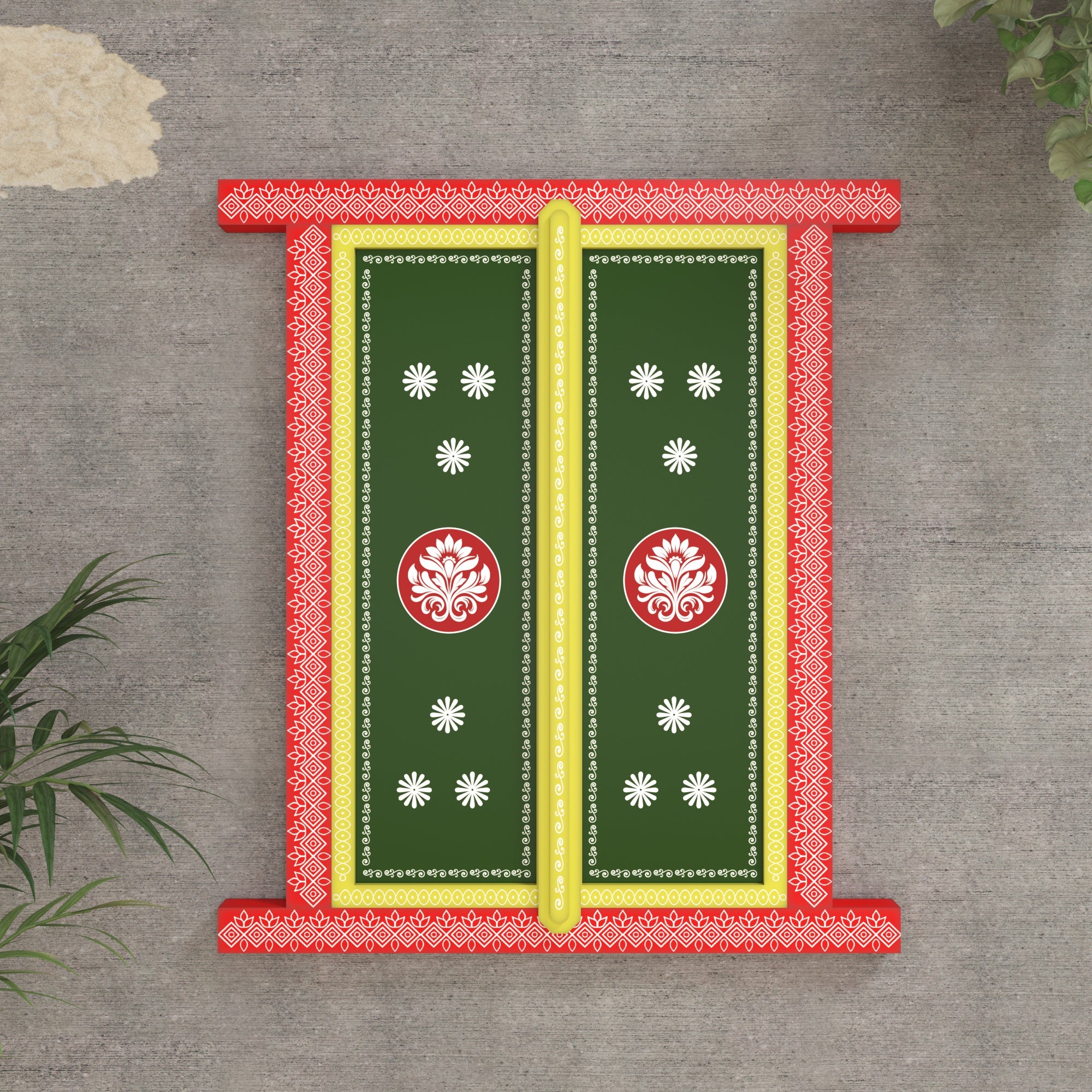 Colorful Rajasthani Window Frame with Openable Shutters – Traditional Wall Décor Wall Decor