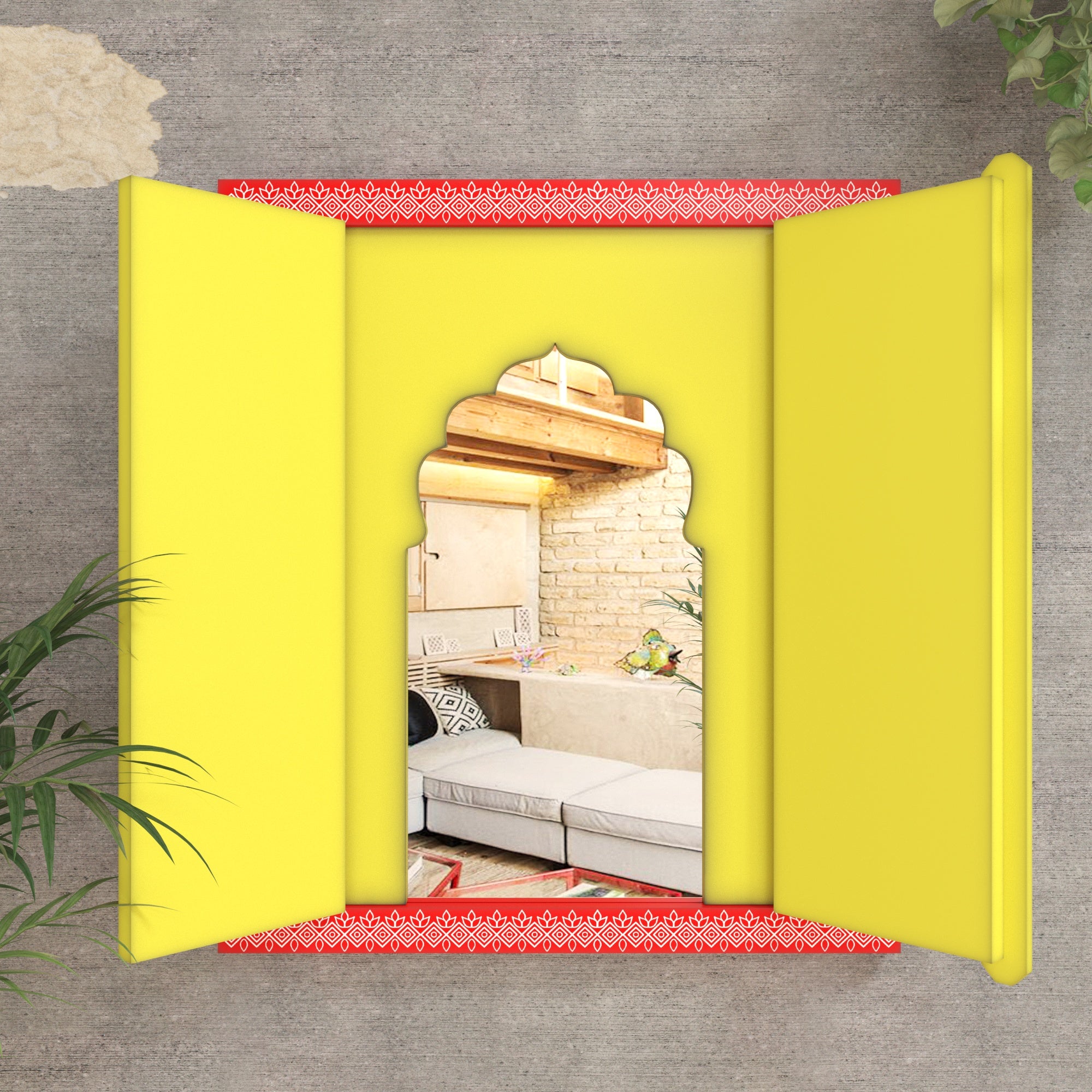 Colorful Rajasthani Window Frame with Openable Shutters – Traditional Wall Décor Wall Decor
