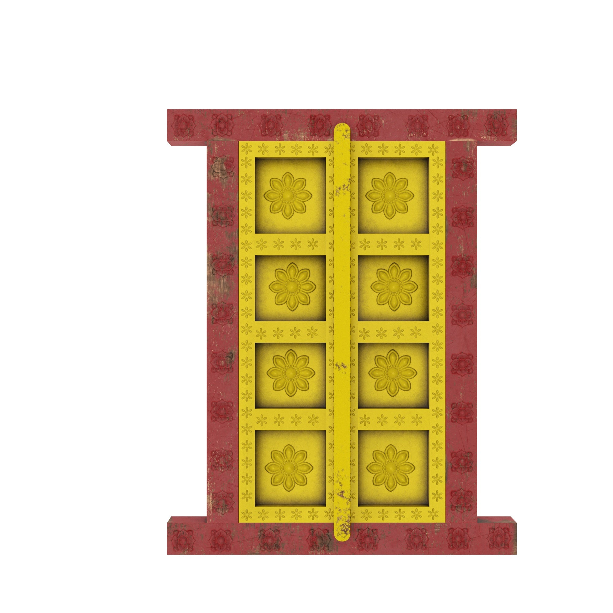 Handcrafted Vintage Yellow Floral Wooden Window Frame Wall Decor