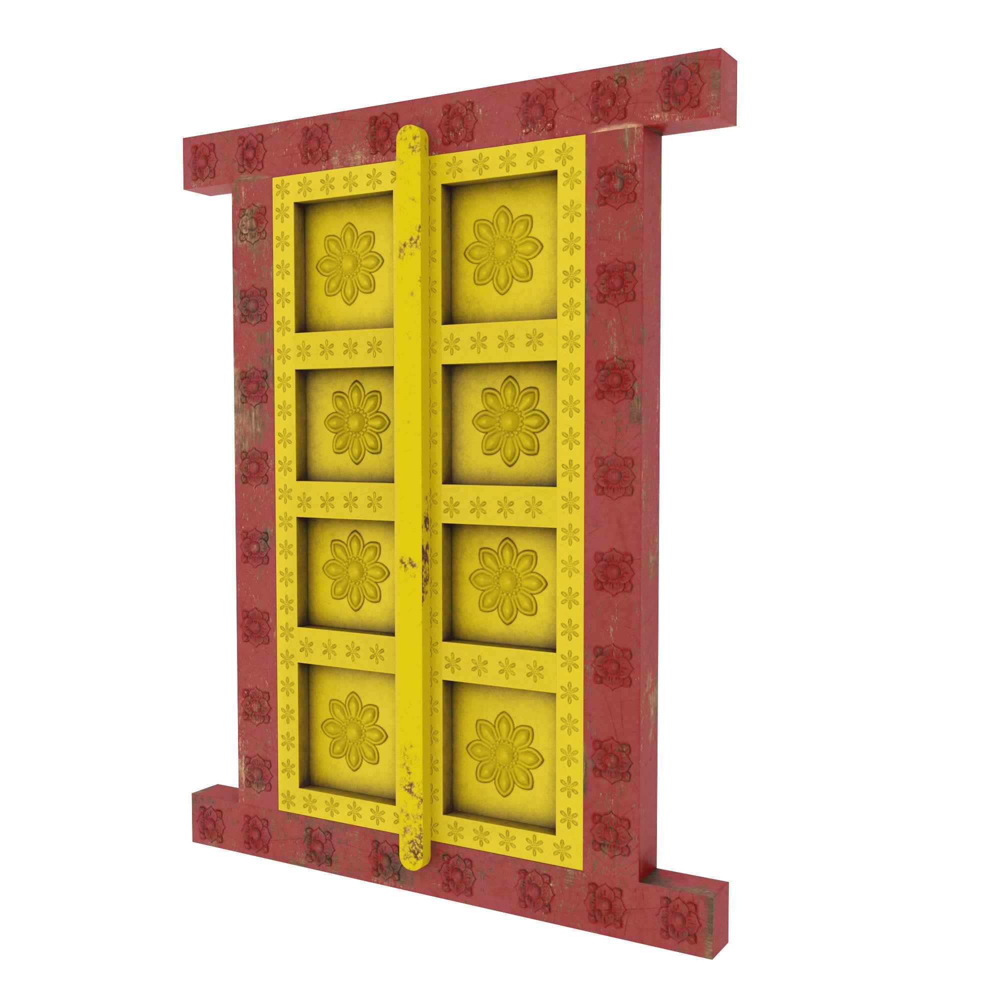 Handcrafted Vintage Yellow Floral Wooden Window Frame Wall Decor