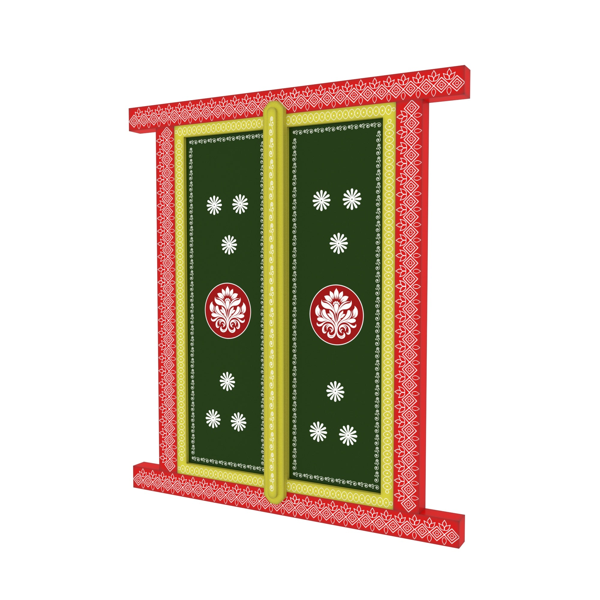 Colorful Rajasthani Window Frame with Openable Shutters – Traditional Wall Décor Wall Decor