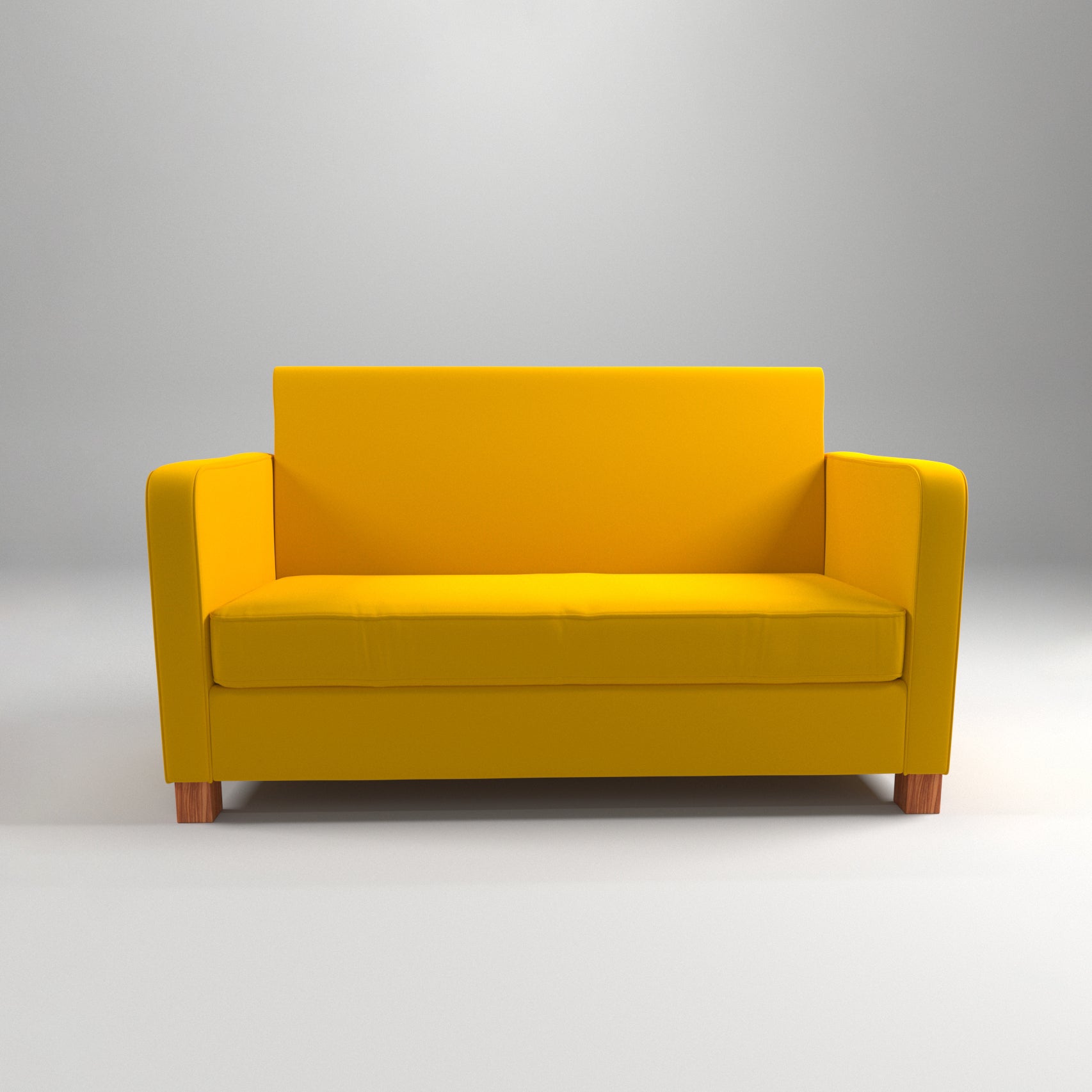 Double Seater Yellow Upholstered Sofa with 2 Cushions Sofa