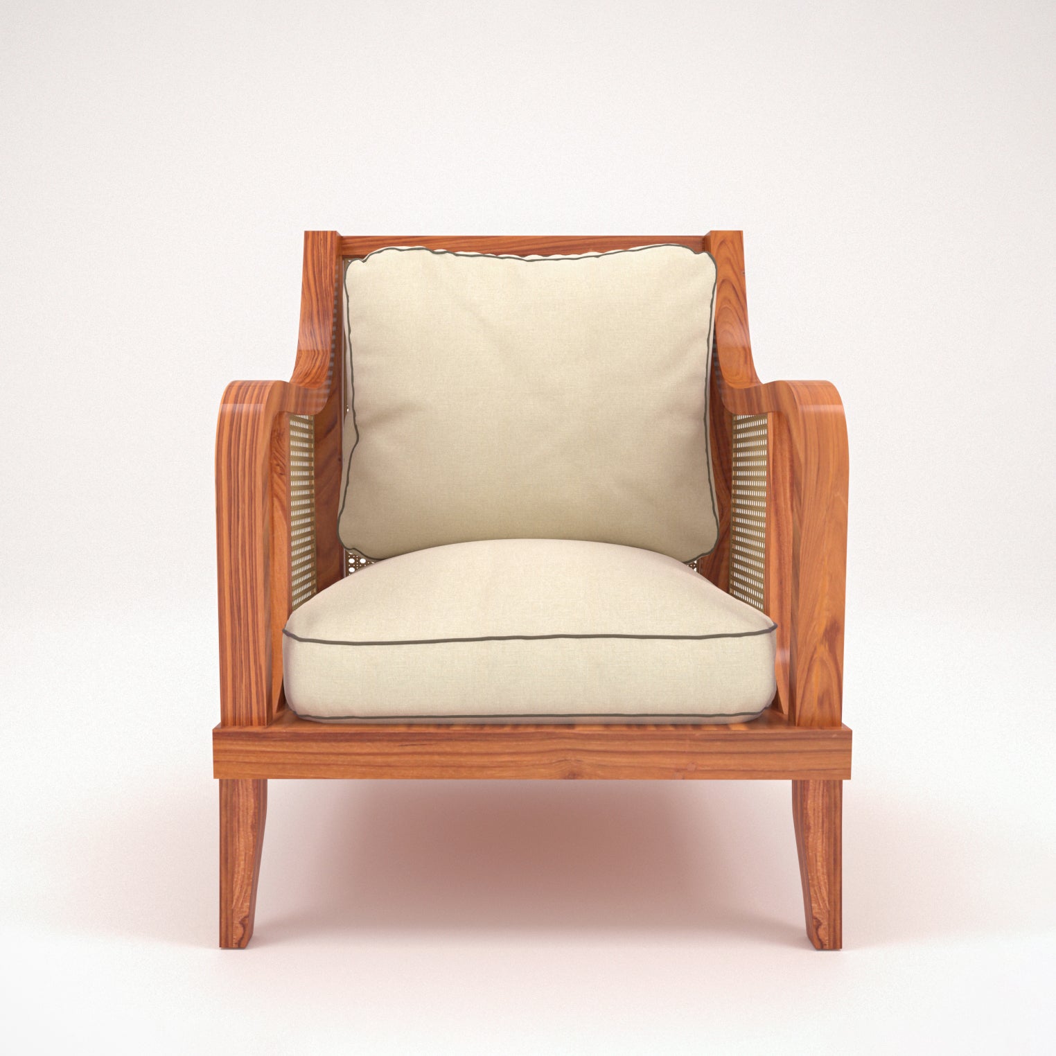 Solid Teak Wooden Comfy Upholstered Handmade Cane Chair Arm Chair
