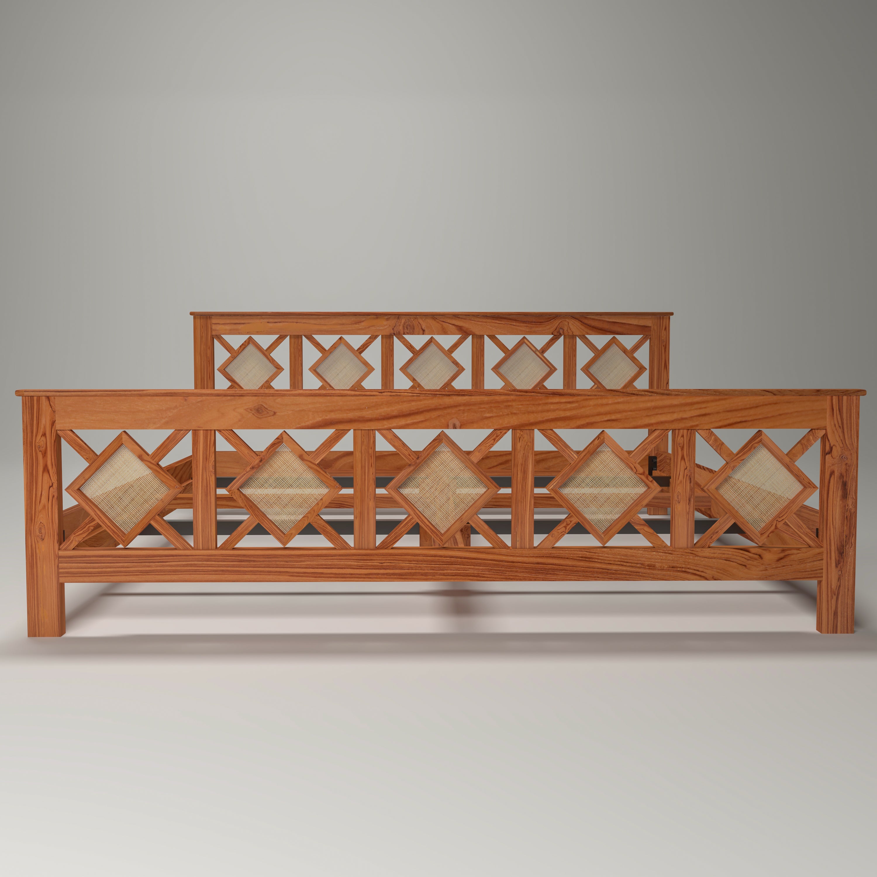 Solid wood Cane Diamond shape Bed Bed
